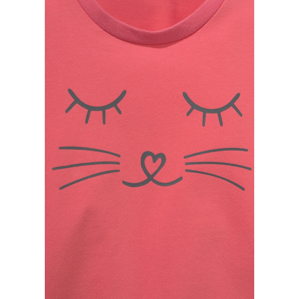 Vivance Pyjama, (2 tlg., 1 Stück), Schlafanzug in langer Form mit Cat Print