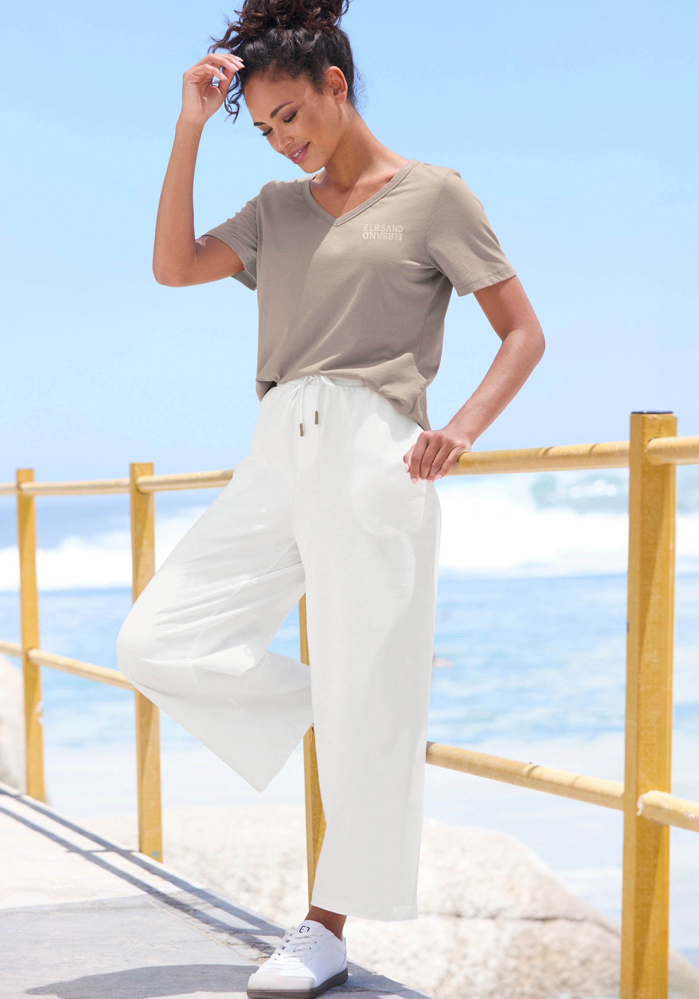 Elbsand V-Shirt, mit Logoprint, Kurzarmshirt, Basic