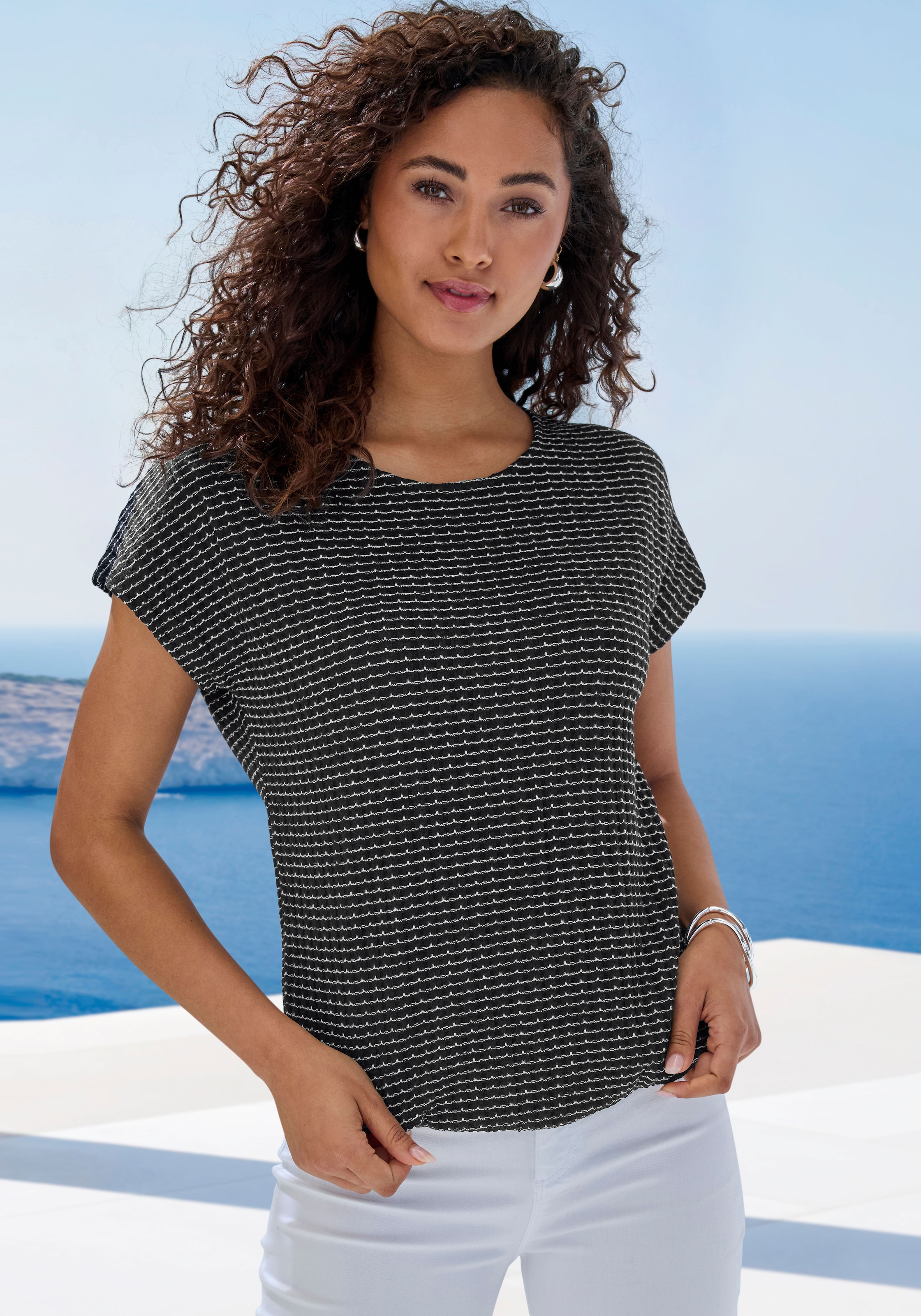 Vivance T-shirt à manches courtes »aus strukturierter Strickqualität« Set,  mit Gummizug im Bund