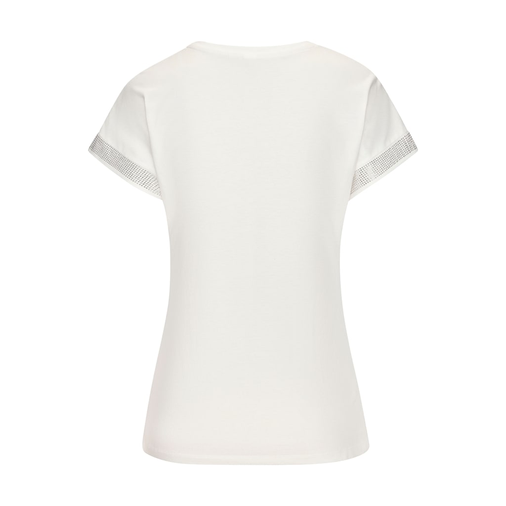 LASCANA Kurzarmshirt »mit glitzernem Strass-Design am Arm«, aus weicher Baumwoll-Qualität