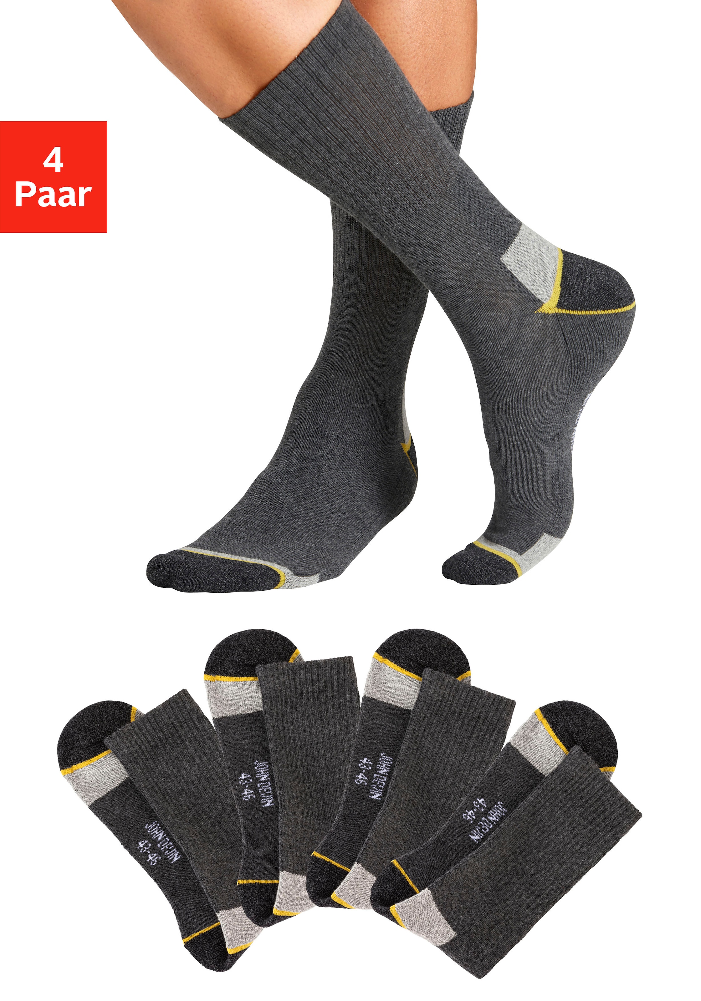 John Devin Arbeitssocken Packung, 4 Stk. tlg. Mit Hochfersen und Überzehen Plüsch