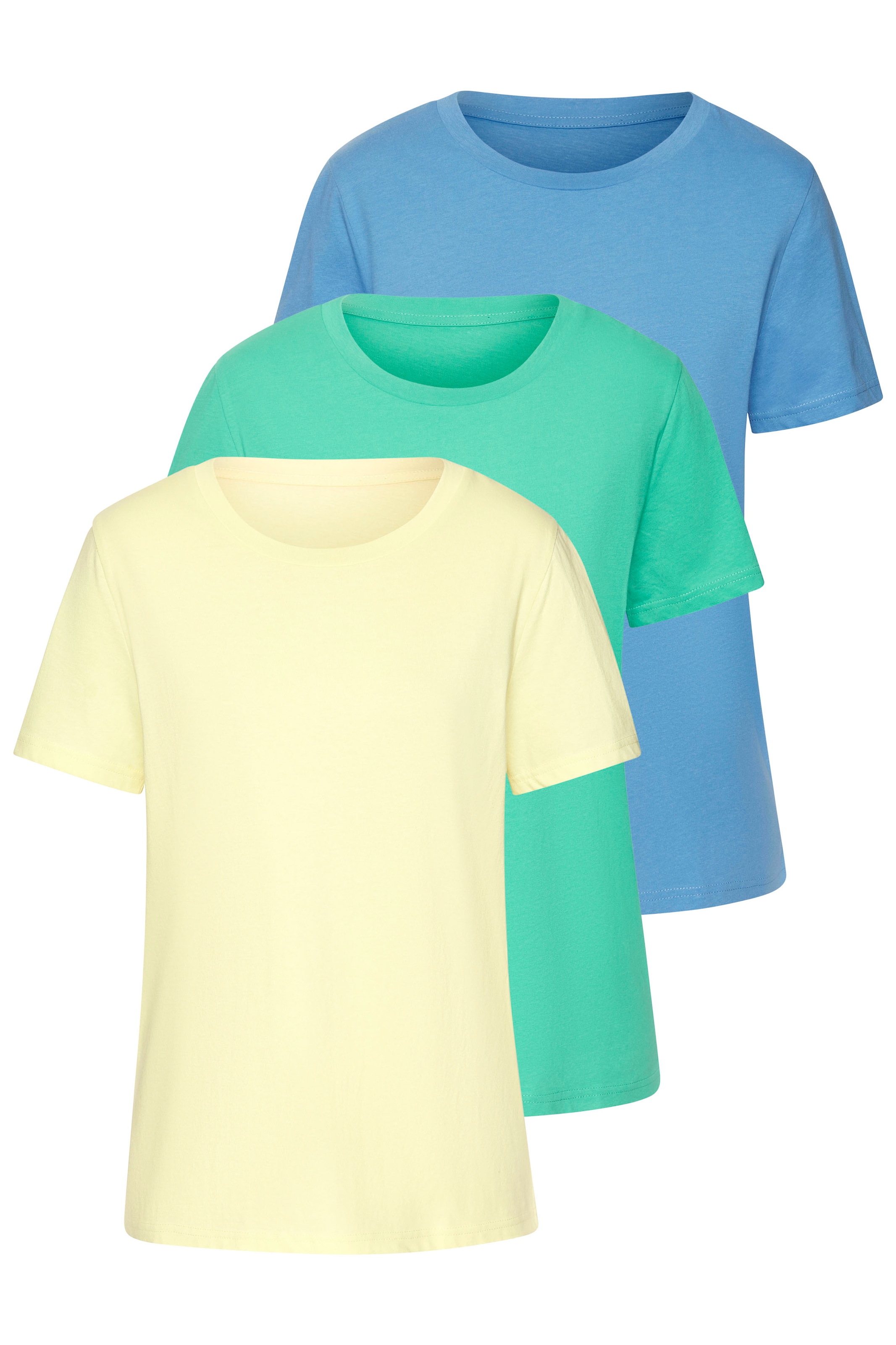 Beachtime T-Shirt »mit modischem Schlitz am Saum« 3er-Pack, aus hochwertiger Baumwoll-Qualität