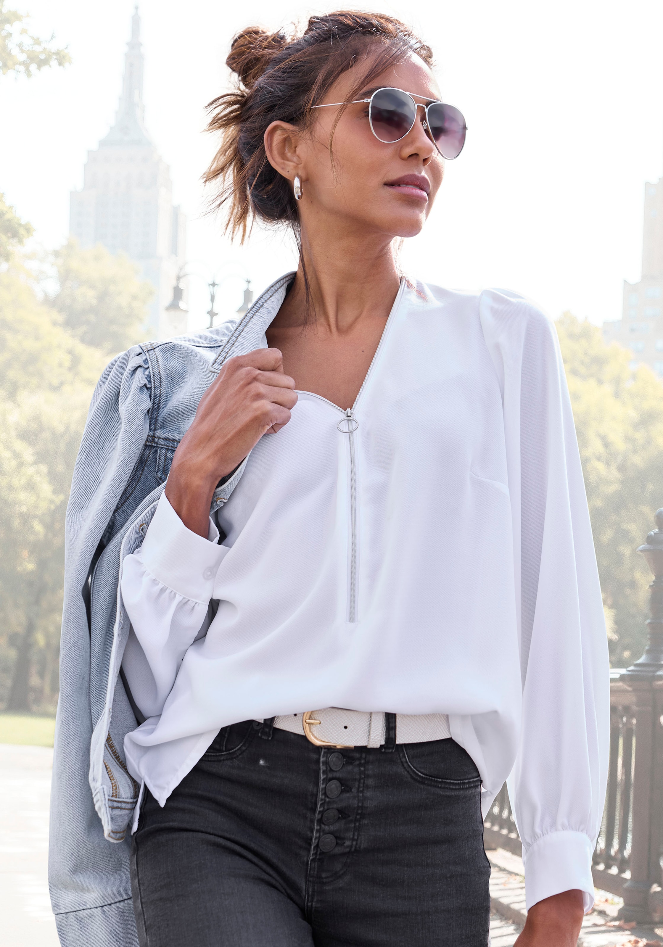 LASCANA Langarmbluse mit Reissverschlussdetail, elegante Damenbluse