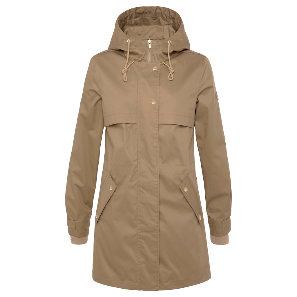 French Connection Outdoorjacke, mit Kapuze, Saumschlitz mit Druckknöpfen auf der Rückseite