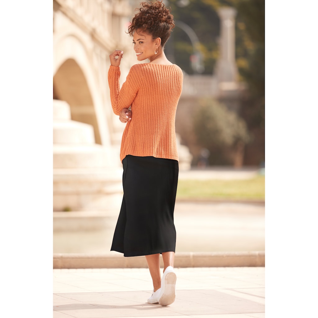 LASCANA Kurzarmpullover, mit Rippstruktur, figurbetonter Strickpullover, Basic