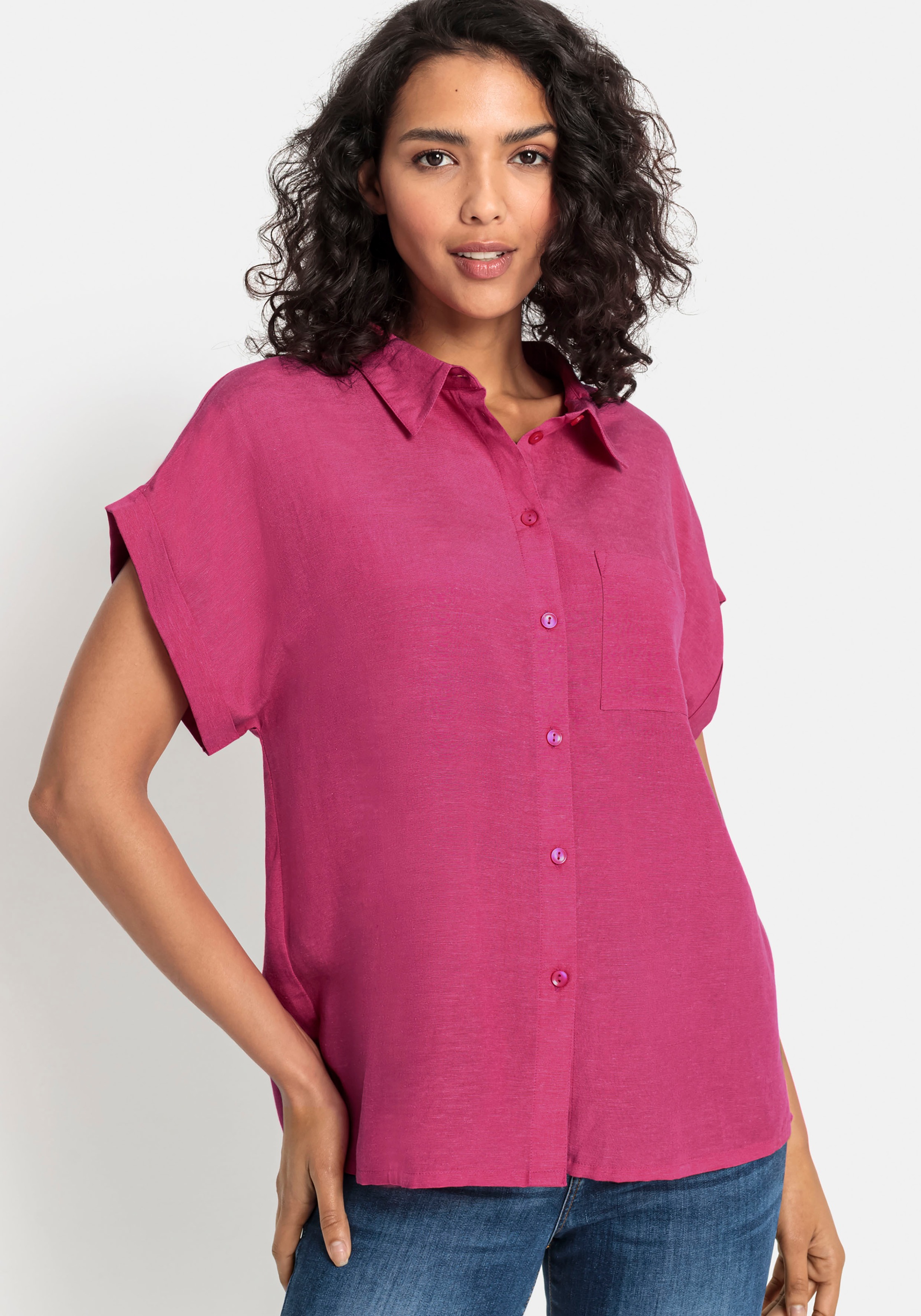 LASCANA Hemdbluse aus Leinenmix mit Knopfleiste, Kurzarmbluse, Leinenbluse