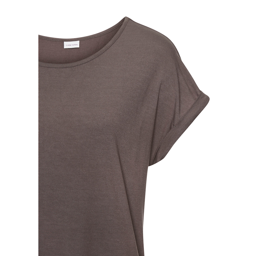 LASCANA Kurzarmshirt, mit Rundhalsausschnitt, Jerseyware, Ärmelaufschlag, Basic