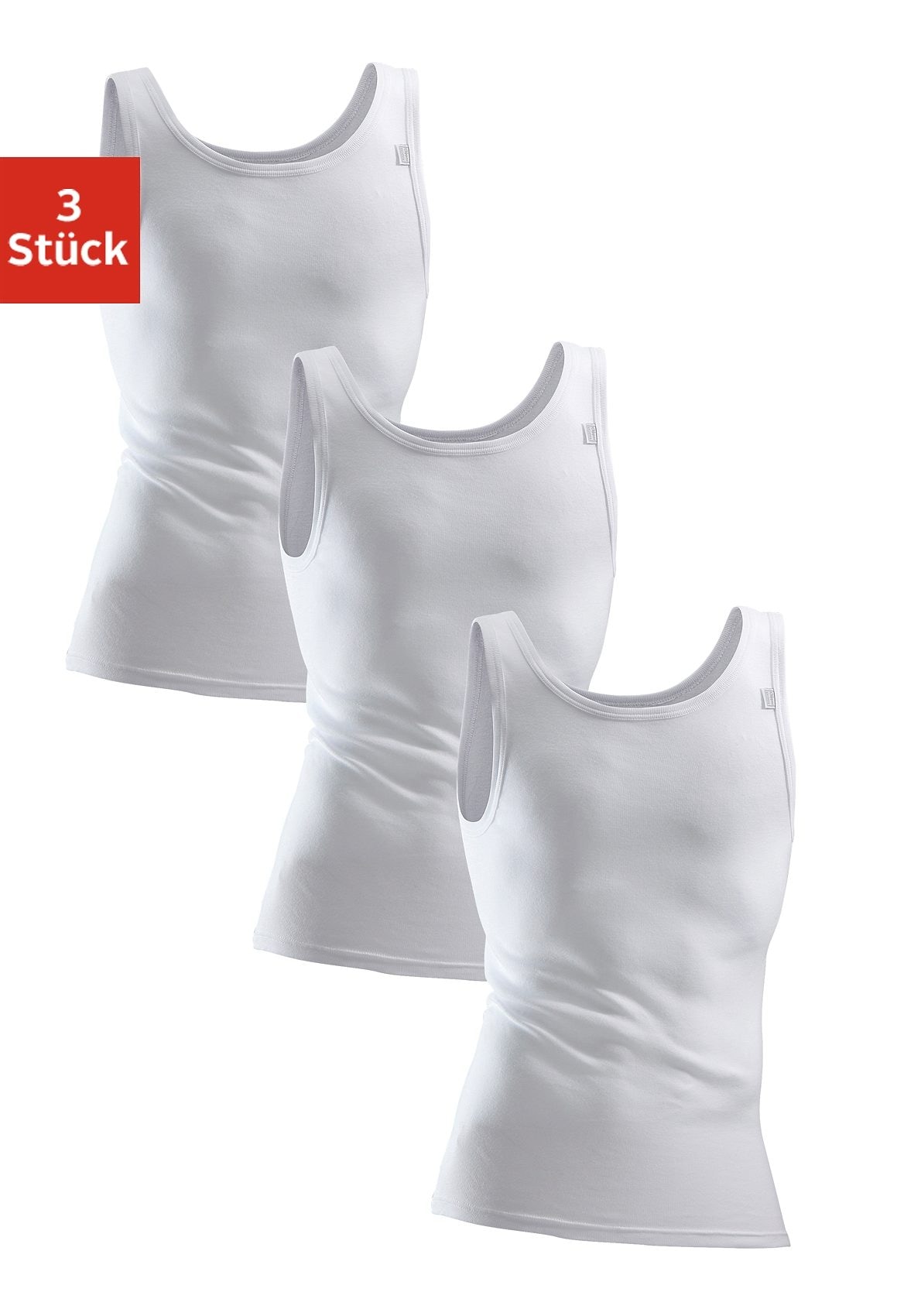 Clipper Exclusive Unterhemd 3 Stk. mit Komfortschnitt, hinten etwas länger - in Feinripp, Tanktop
