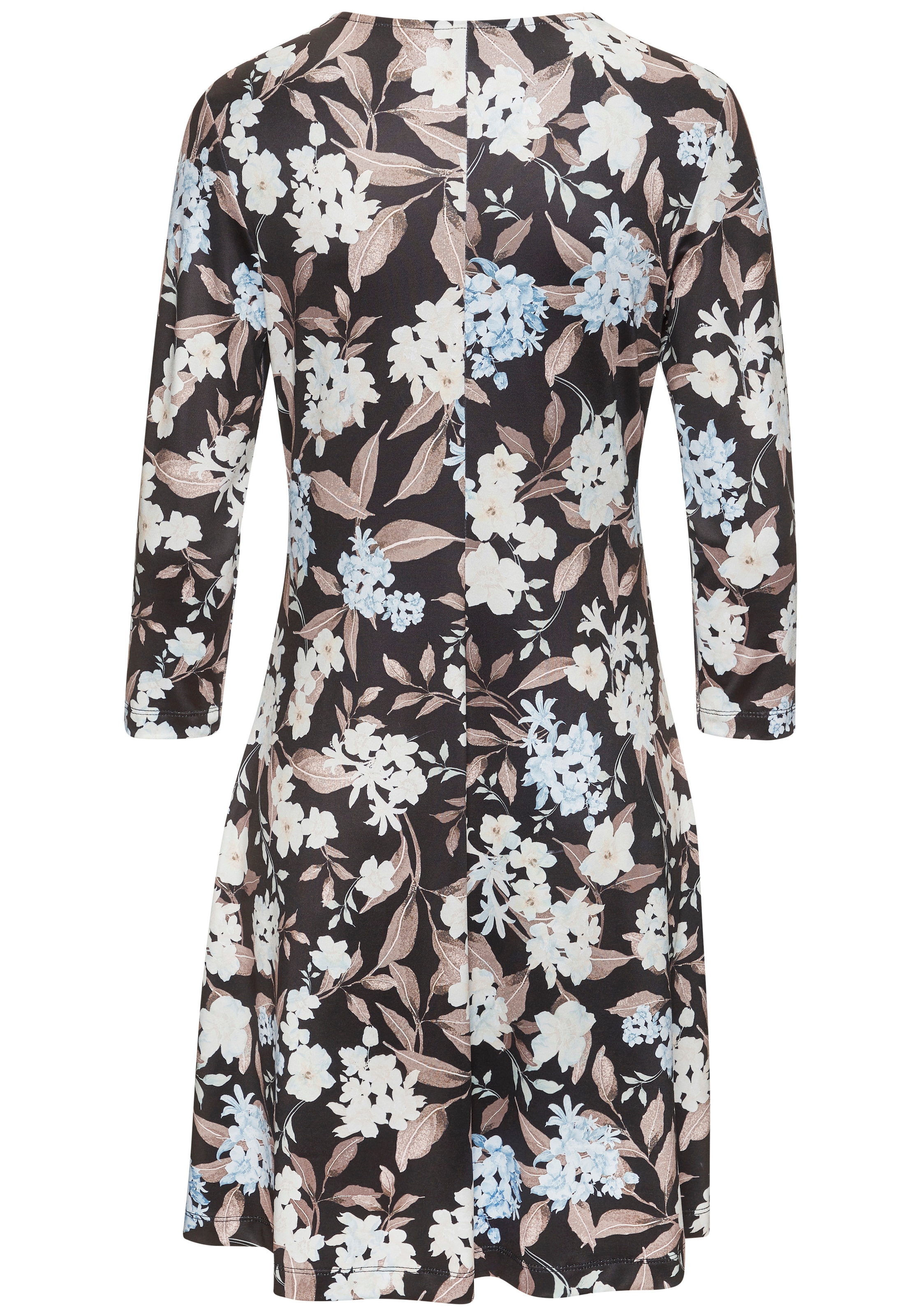 LASCANA Jerseykleid »aus bügelfreier Ware mit Knotendetail vorne mit Blumendruck« Ohne Taschen festlich-elegantes Sommerkleid, tailliertes Druckkleid, Cocktailkleid