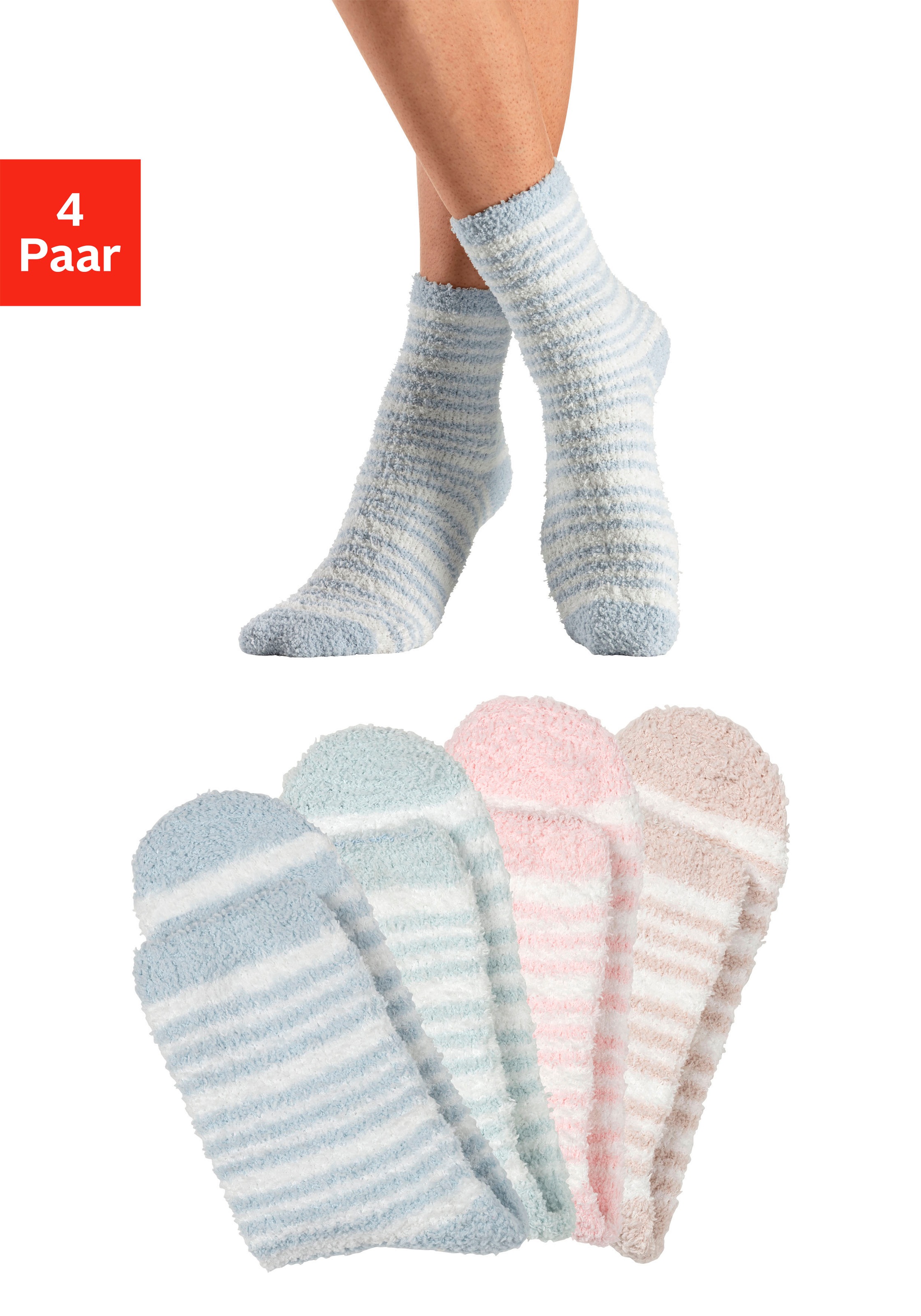 LASCANA Kuschelsocken Packung, 4 Stk. tlg. aus weicher und warmer Flausch-Qualität