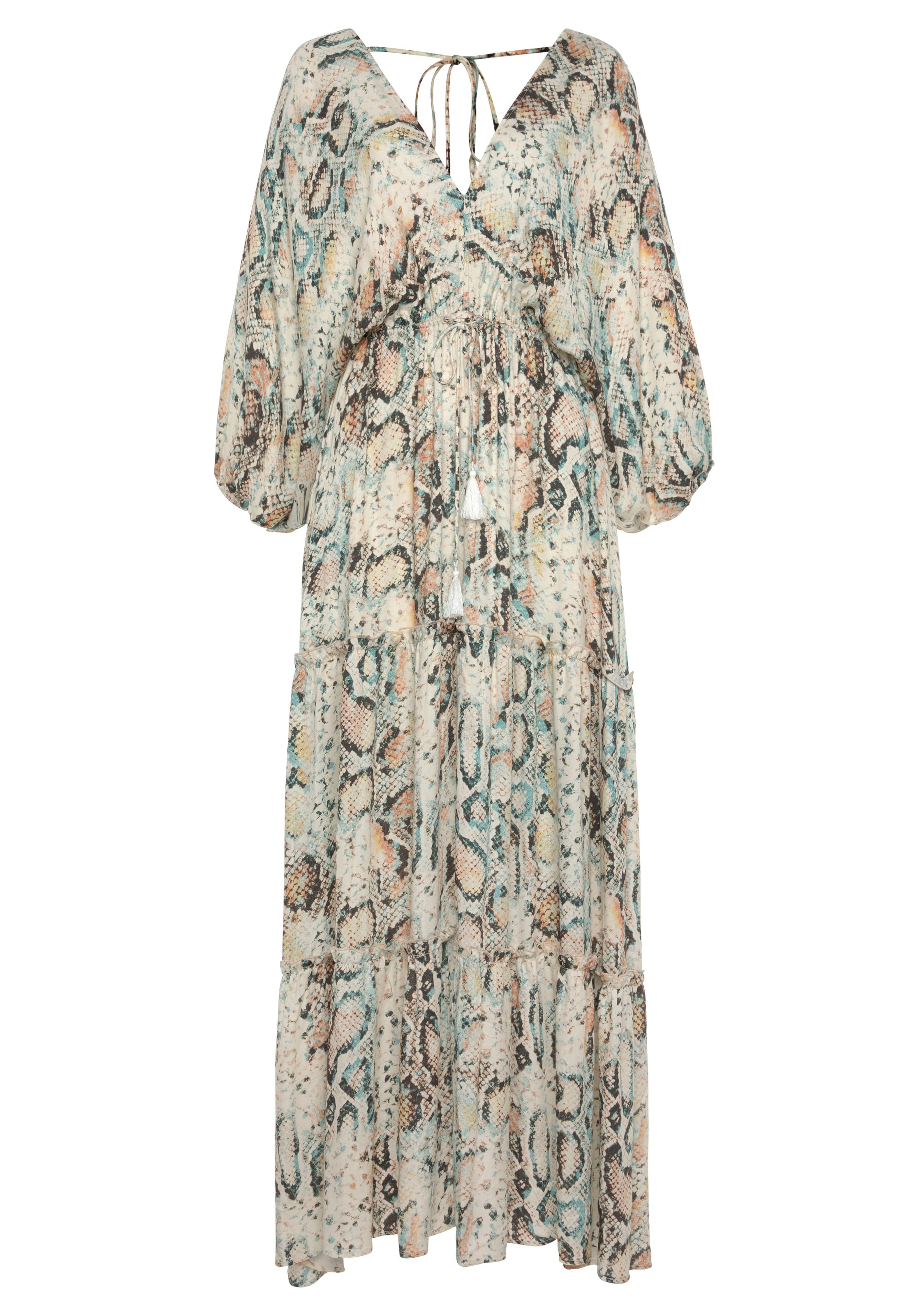 Buffalo Maxikleid "mit Schlangenmuster, aus leichter Webware, Boho-Kleid" Ohne Taschen Luftiges Sommerkleid, Tunikakleid, Druckkleid, Festival, casual-chic