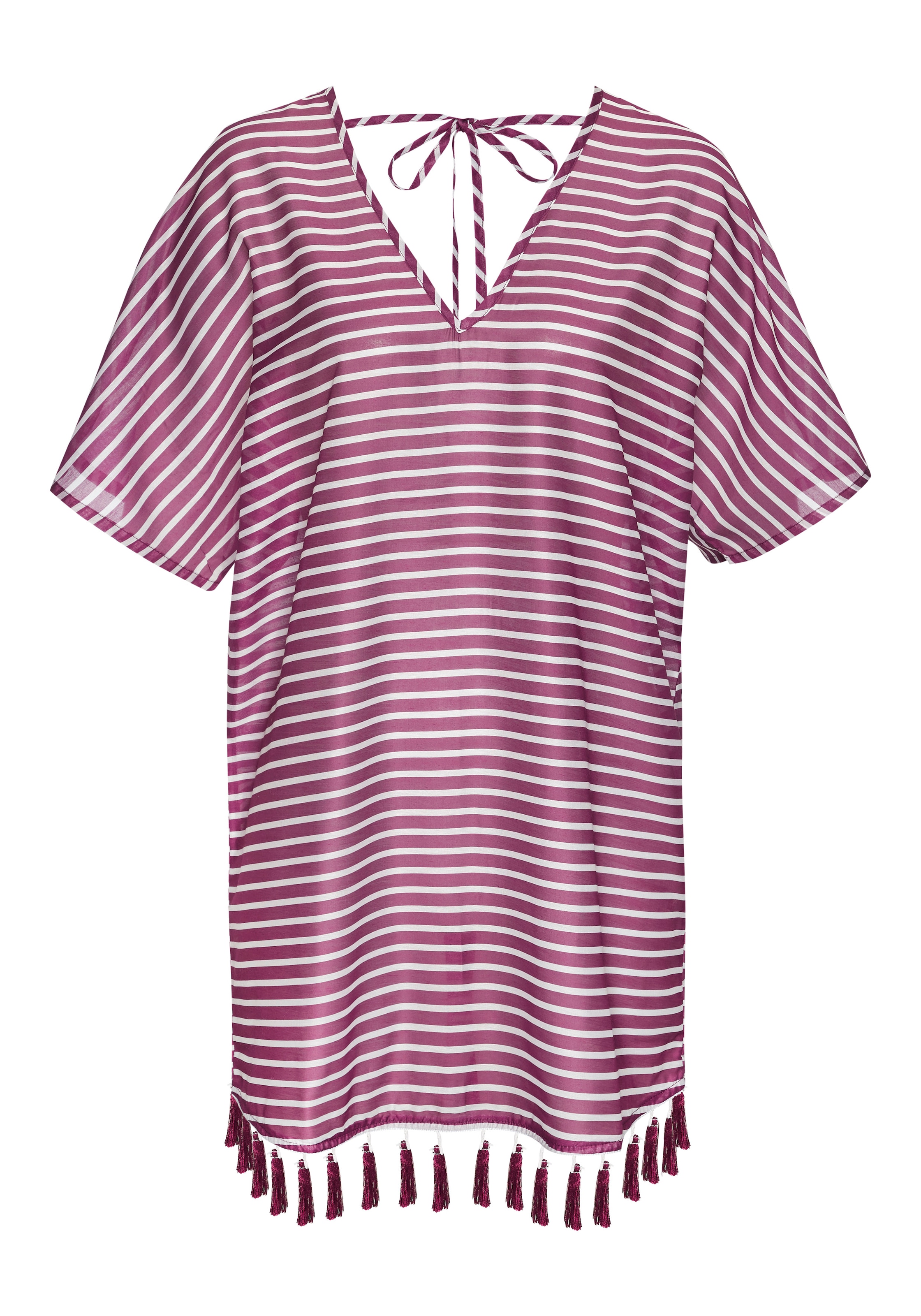 Venice Beach Chiffontunika mit Streifenprint, Quasten mit Fransen, Cover-Up