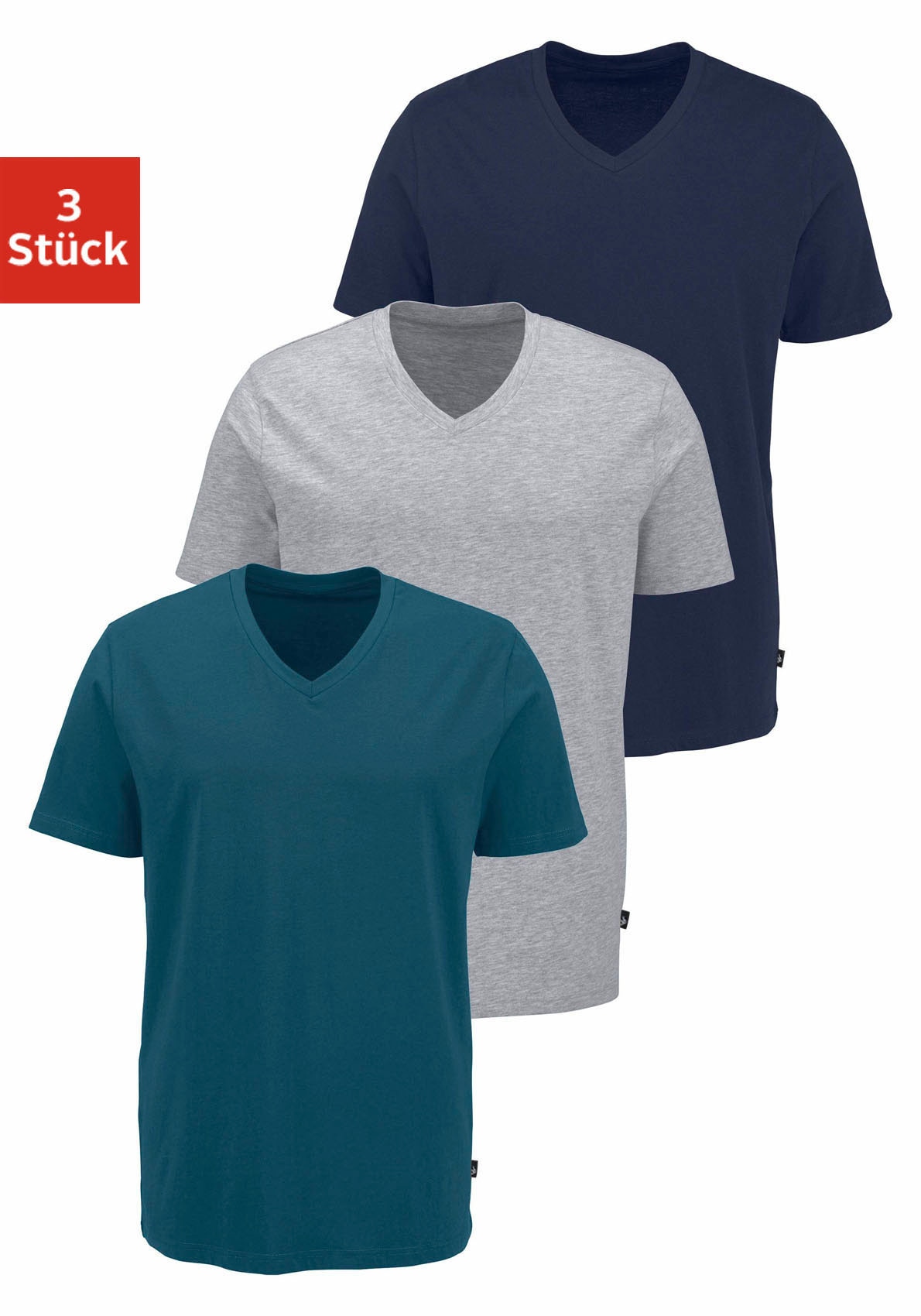 Bruno Banani T-Shirt 3er-Pack, 3 Stk. mit V-Ausschnitt, perfekte Passform, aus elastischer Baumwolle