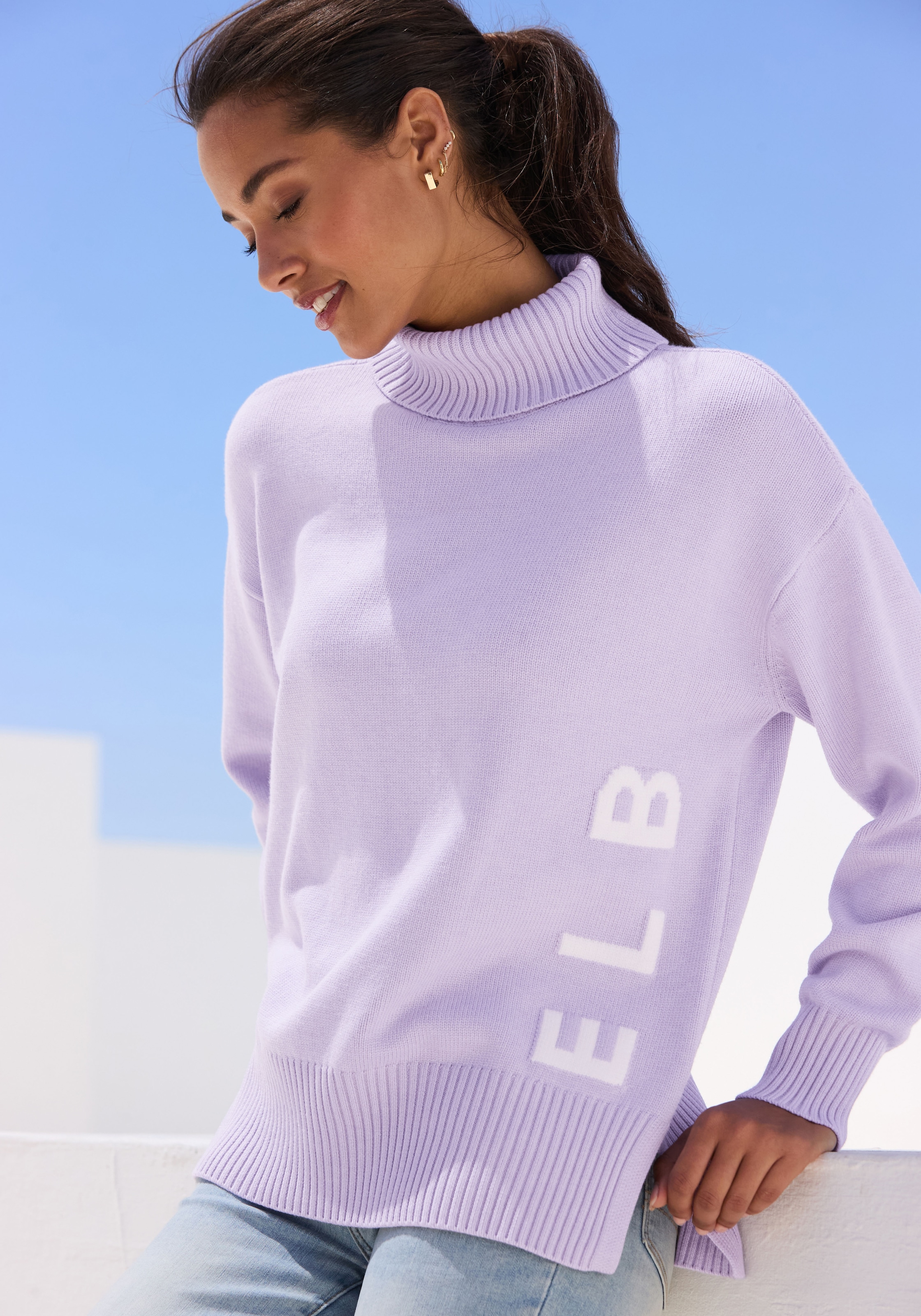 Elbsand Pull à col roulé »mit eingestricktem Logoschriftzug« Kuscheliger Strickpullover, lockere Passform, super weich, casual