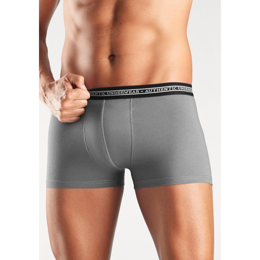 AUTHENTIC UNDERWEAR Boxer »Boxershorts für Herren«, (Packung, 4 St.), schwarzer Webbund mit Logoschriftzug