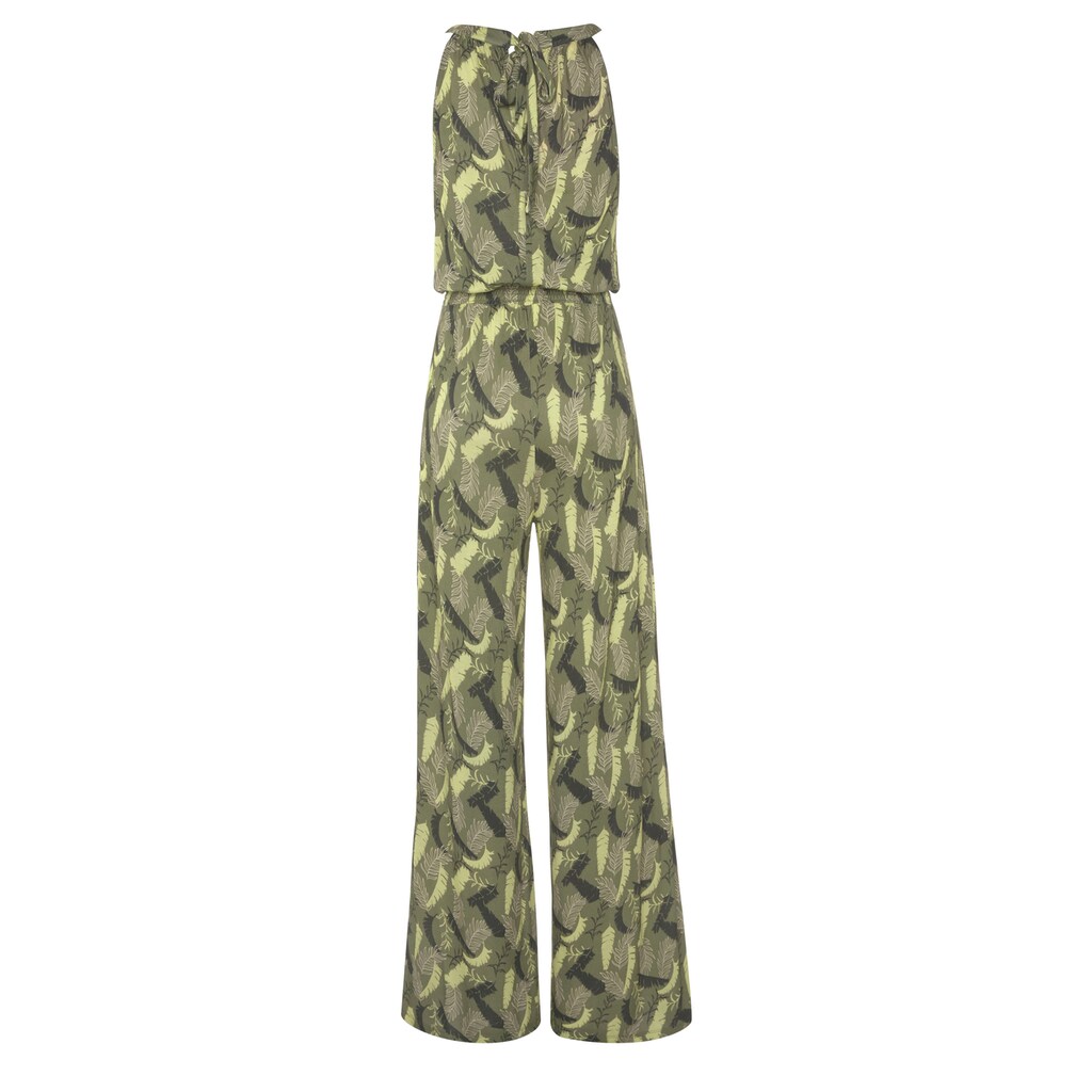 s.Oliver Overall, mit Blätterdruck und breitem Smokeinsatz, sommerlicher Jumpsuit