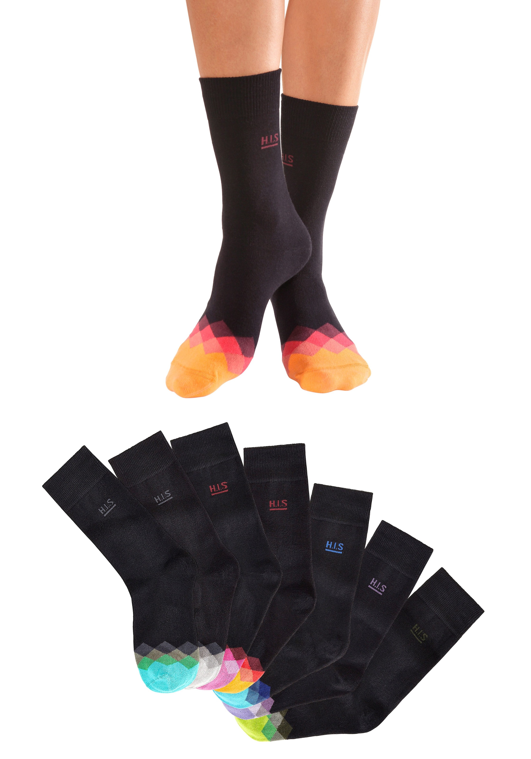 H.I.S Socken Packung, 7 Stk. tlg. mit bunt gemusterter Spitze