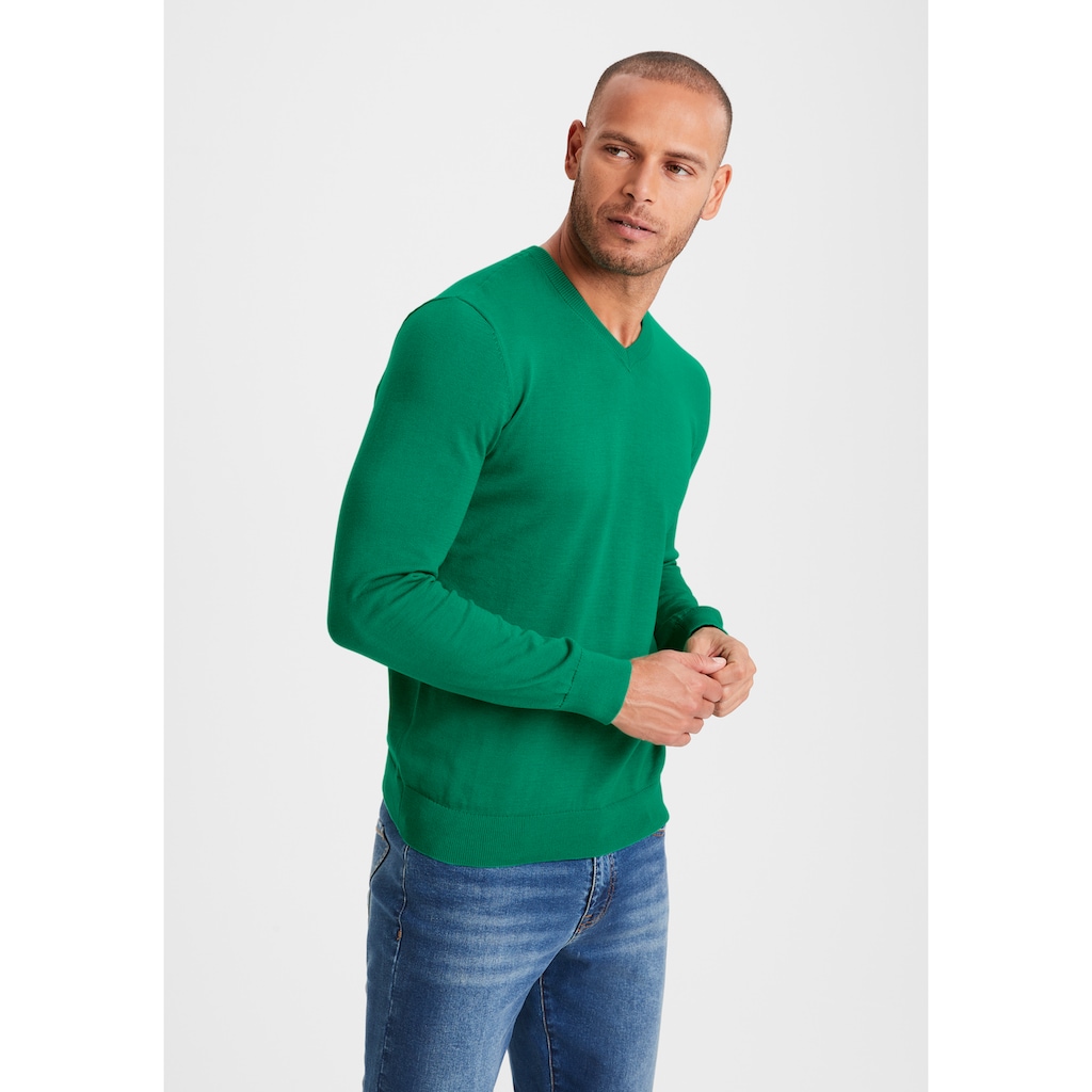 H.I.S Strickpullover, mit V-Ausschnitt, Pullover aus Feinstrick, Baumwollmischung