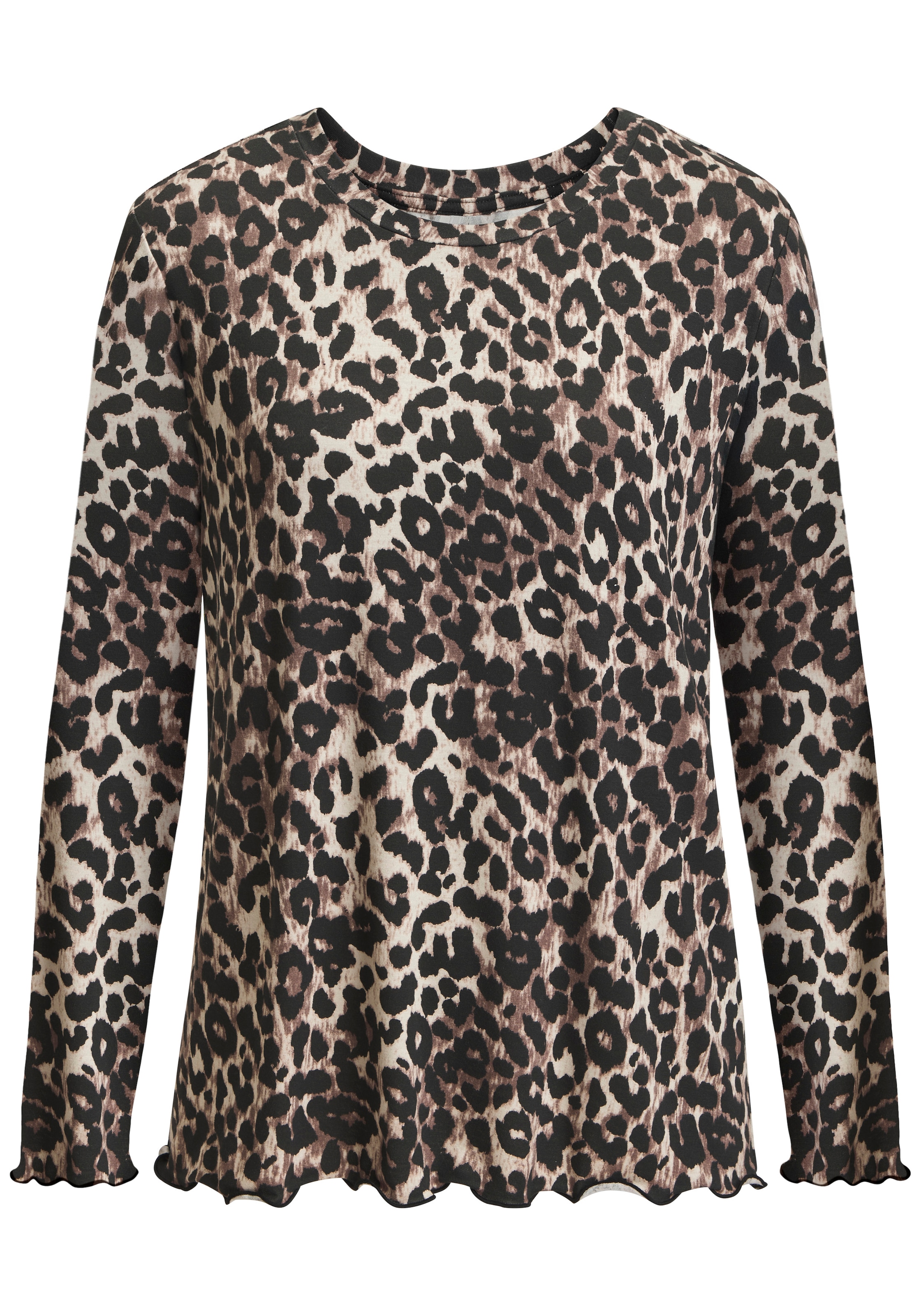 LASCANA Langarmshirt »mit Leo-Print und Wellenkante« aus weichem Viskose-Stretch
