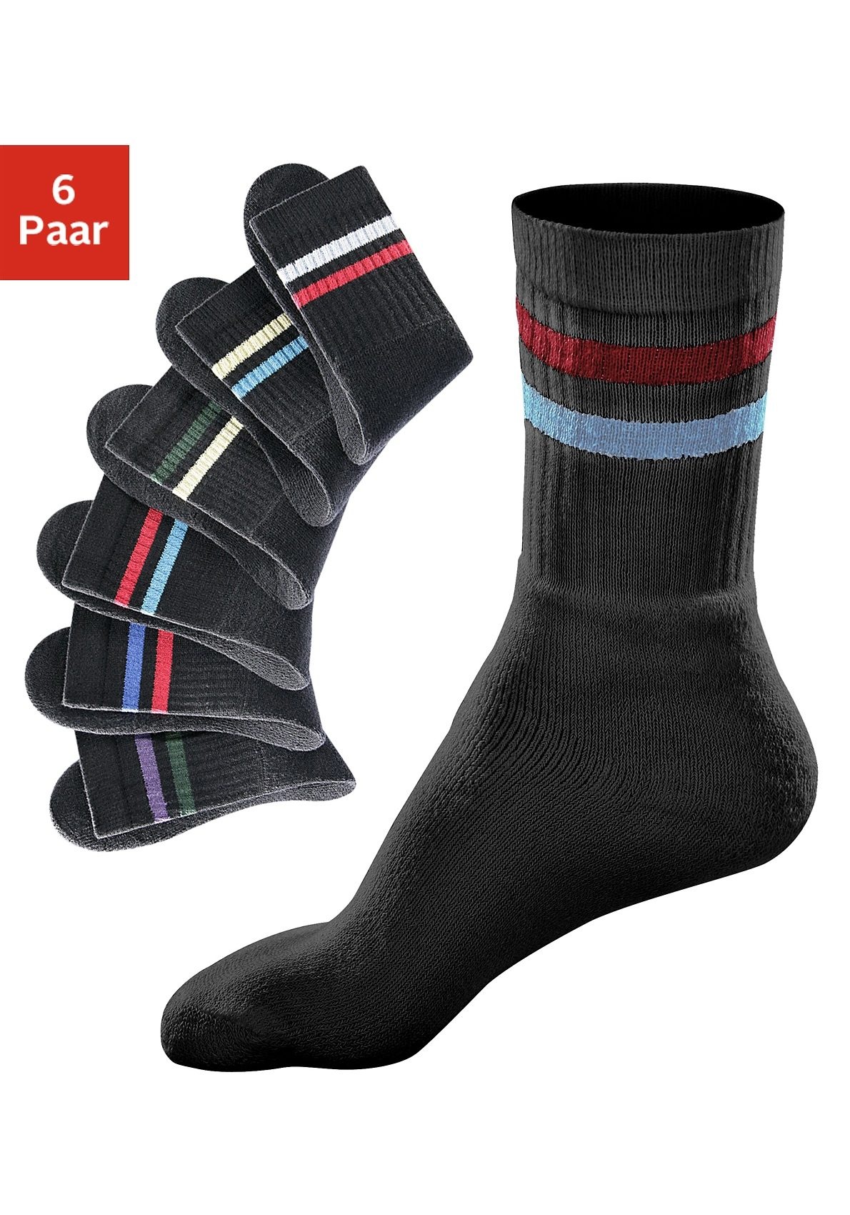Go in Freizeitsocken Packung, 6 Stk. tlg. mit farbigen Streifen