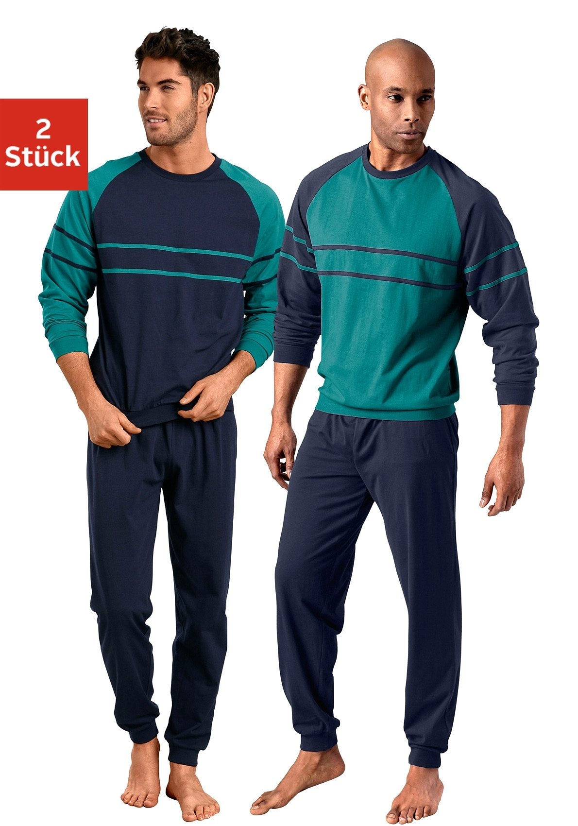 le jogger® Pyjama »Schlafanzug für Herren im Doppelpack« Packung, 2 Stück, 4 tlg. in langer Form mit aufgesetzten Streifen