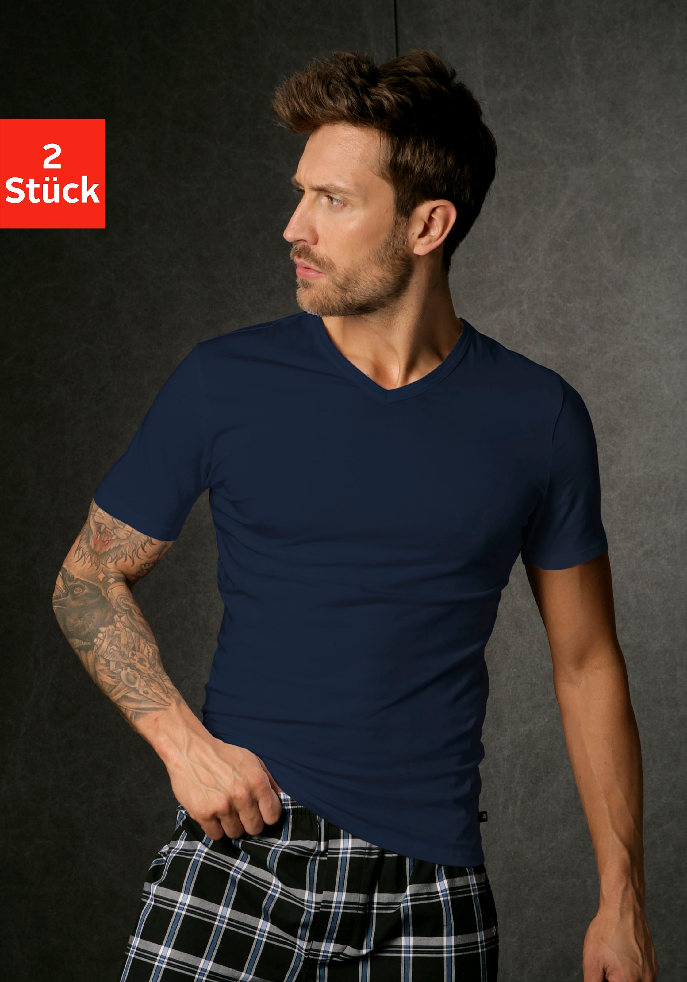 H.I.S Unterziehshirt, (2 St.), mit V-Ausschnitt und kleinem Logo, Unterhemd, T-Shirt