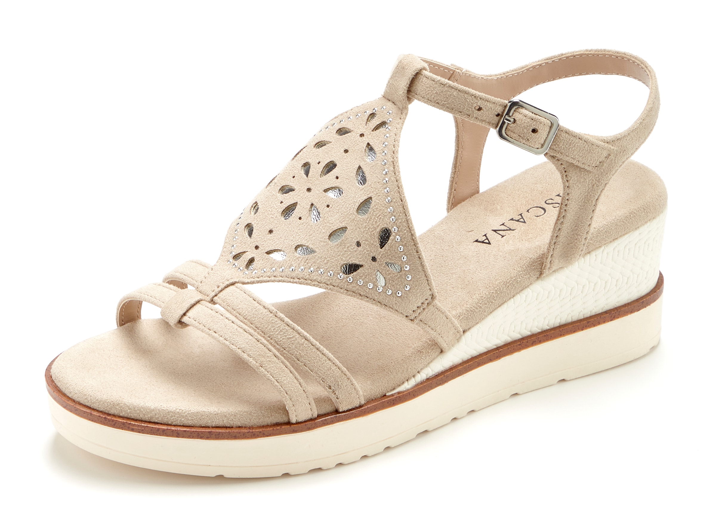 LASCANA Sandales »Sommerschuh, offener Schuh, Sandale, Keilsandalette,«  mit Keilabsatz gepolsterter Innensohle VEGAN