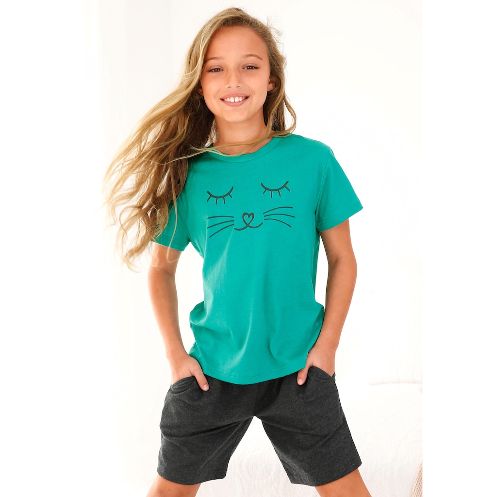 Vivance Pyjama, (2 tlg., 1 Stück), Schlafanzug mit Cat Print