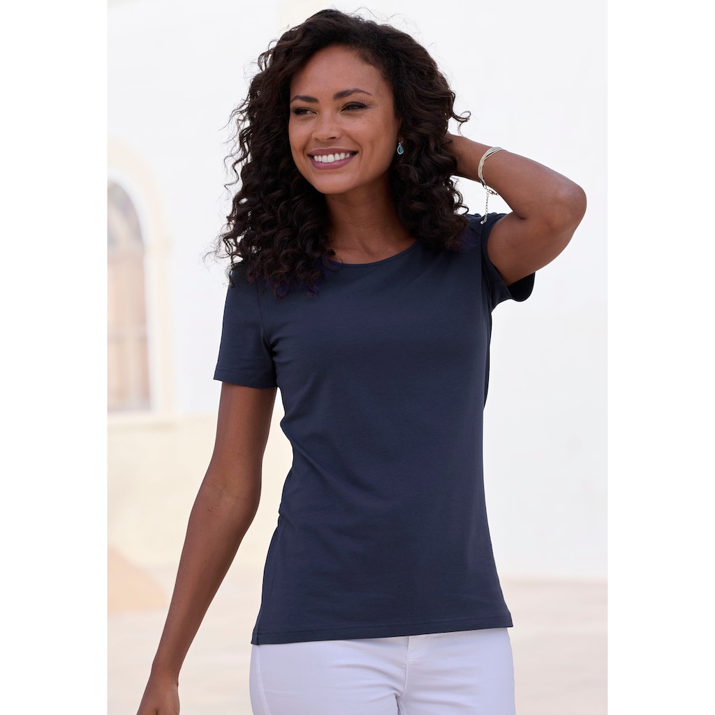 LASCANA T-Shirt »mit Rundhals-Ausschnitt«, (2er-Pack), aus elastischer Baumwoll-Modal-Qualität