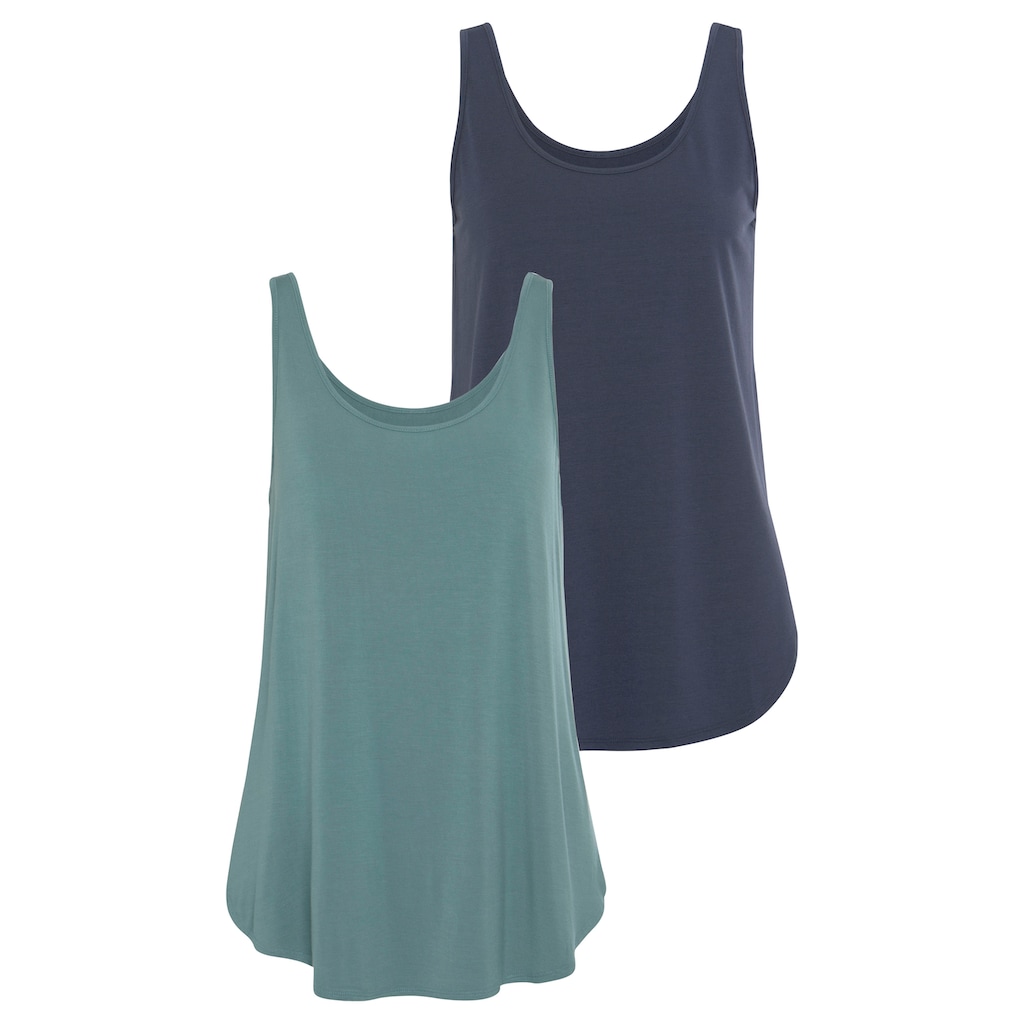 LASCANA Longtop »mit gerundetem Saum«, (2er-Pack), aus weichem Viskose-Stretch