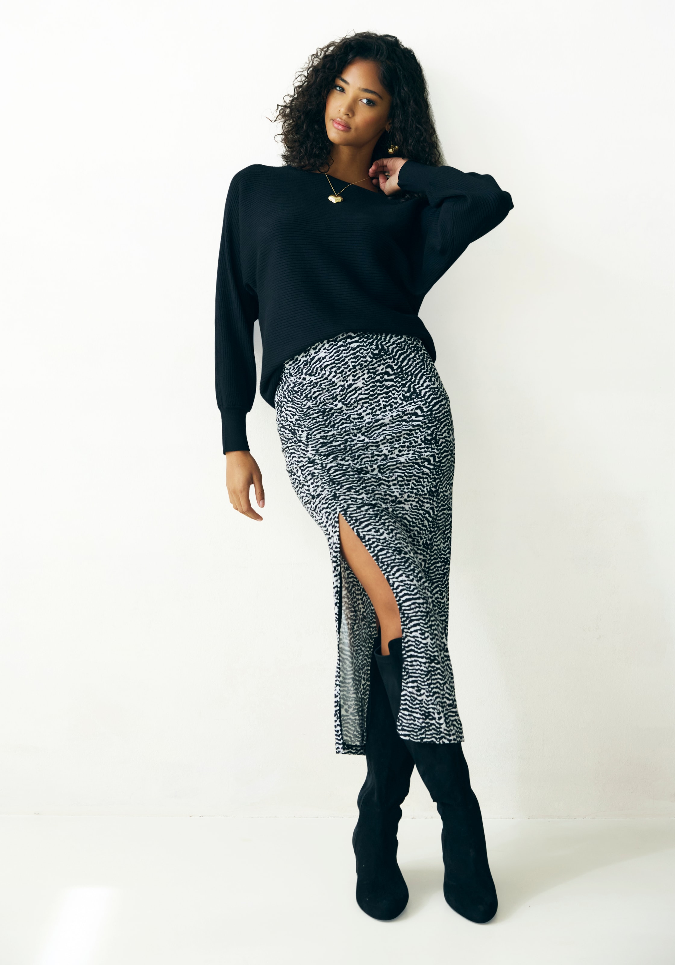 Vivance Midirock mit seitlicher Raffung und Schlitz, Jerseyrock in Animalprint