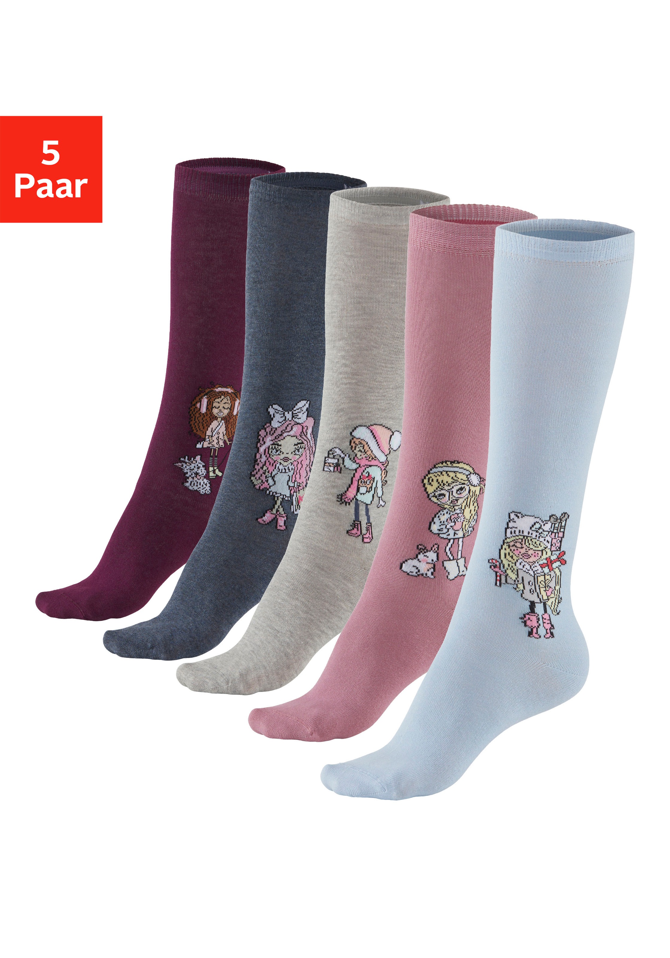 H.I.S Kniestrümpfe Packung, 5 Stk. tlg. mit eingestricktem Motiv