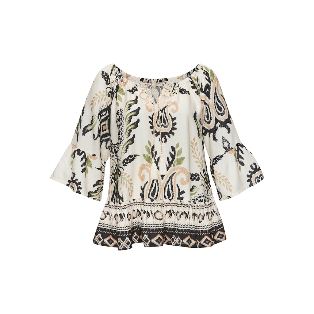 Buffalo Carmenbluse, mit Alloverprint, Sommerbluse, Tunika, Blusenshirt