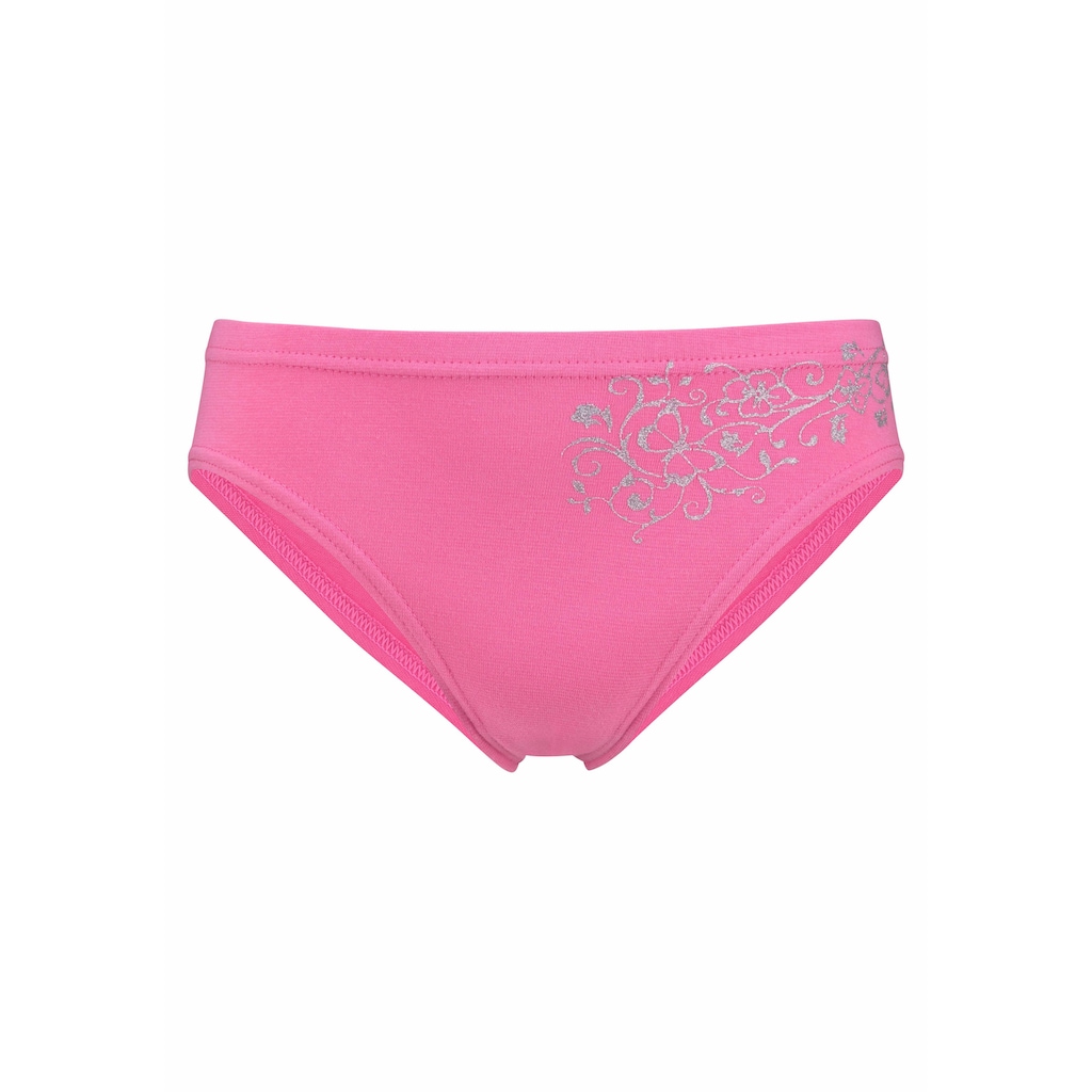 petite fleur Bikinislip, (Packung, 4 St.), schöner Basic für jeden Tag, mit floralem Glitzerdruck