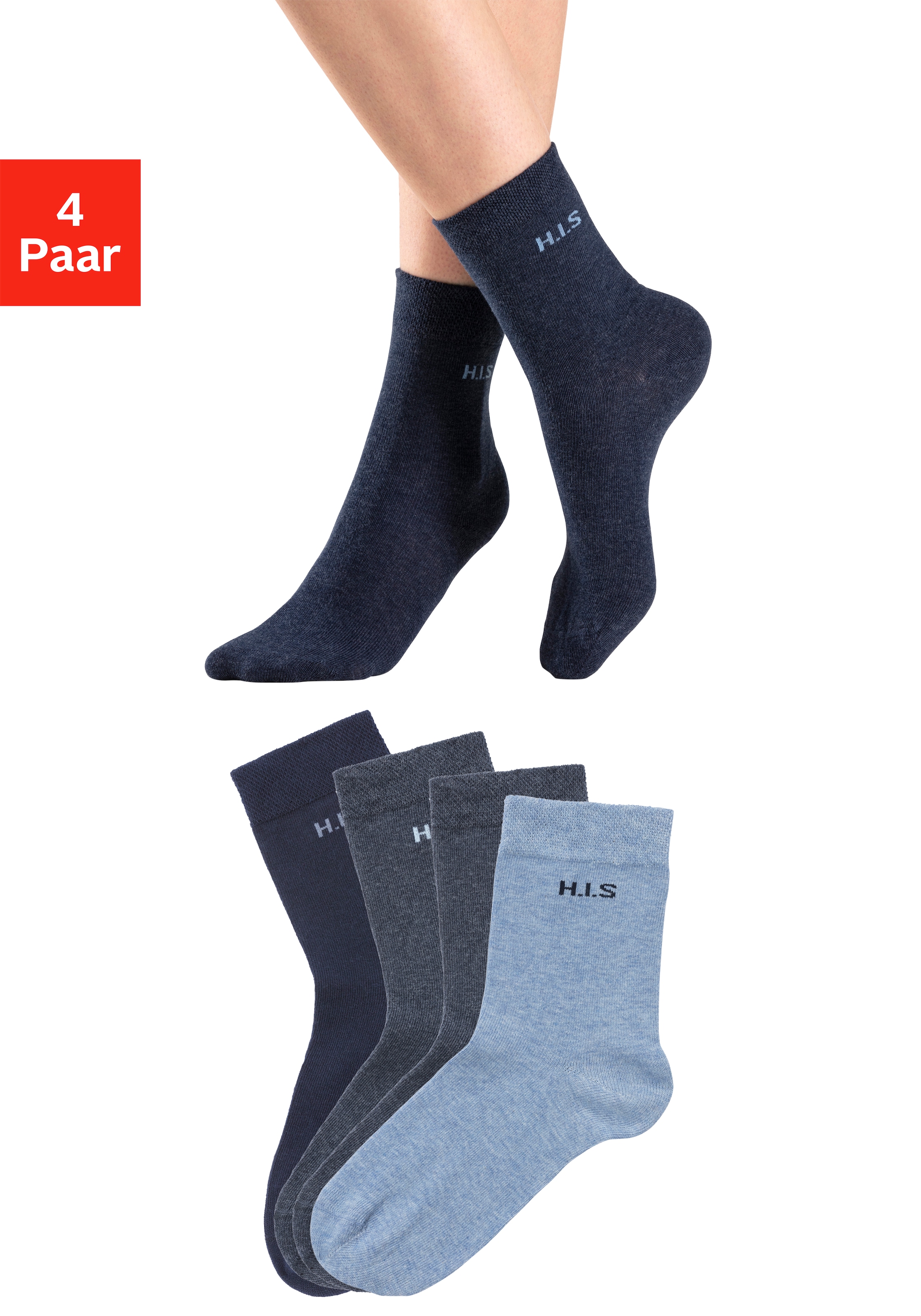 H.I.S Socken Packung, 4 Stk. tlg. ohne einschneidendes Bündchen