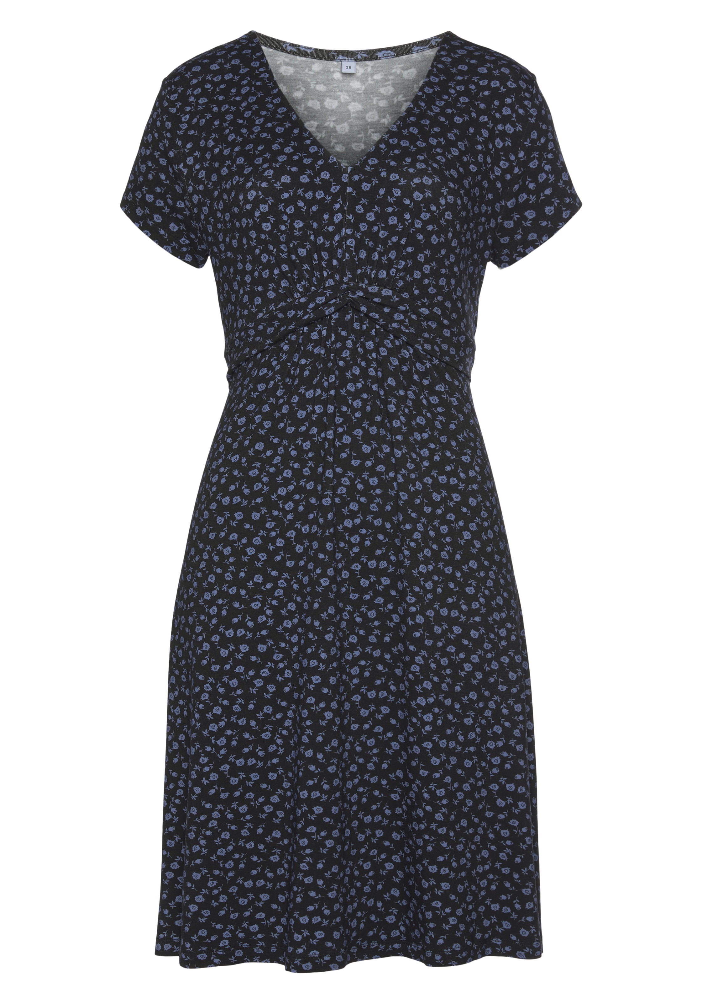 Vivance Jerseykleid "mit Blümchenprint und V-Ausschnitt" figurschmeichelndes Sommerkleid, Strandkleid, Viskosekleid, Shirtkleid