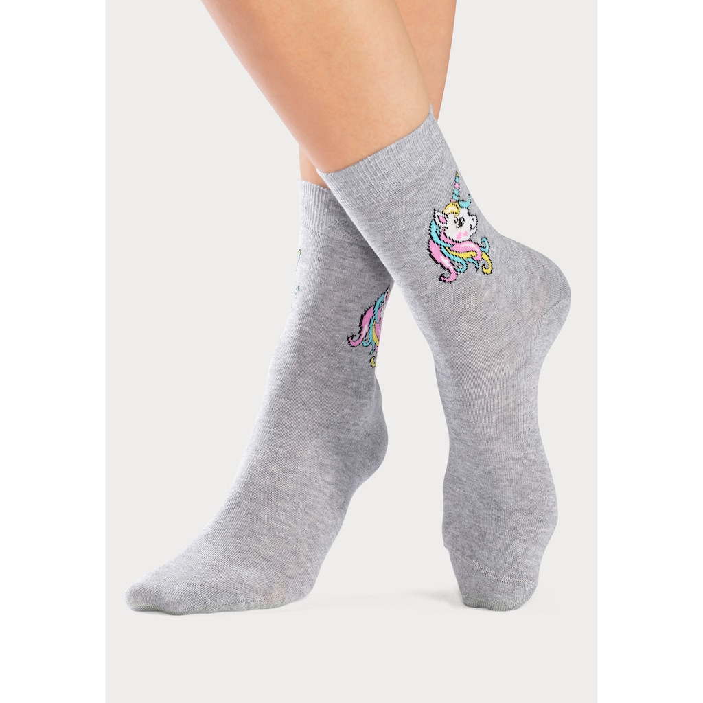 H.I.S Basicsocken, (Packung, 4 Paar), mit Einhorn Motiven