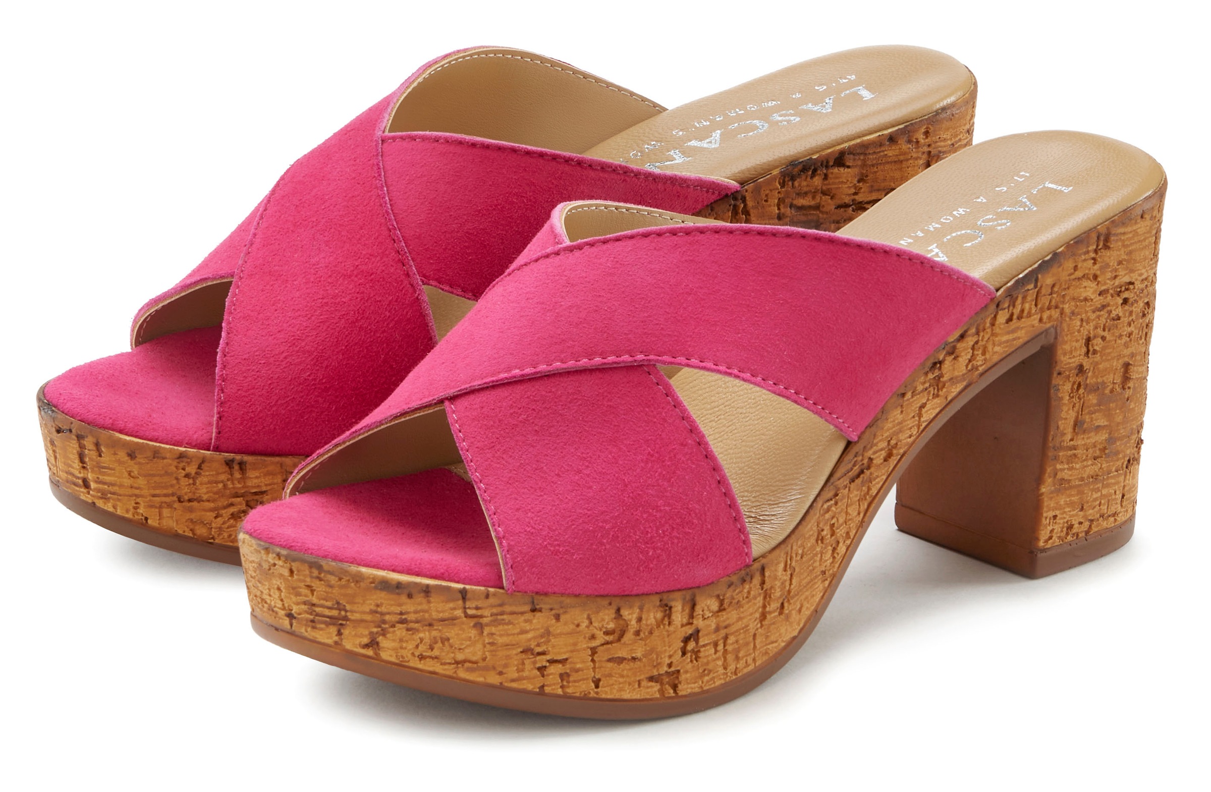LASCANA Pantolette Mule, Sandale, offener Schuh aus Leder mit Blockabsatz