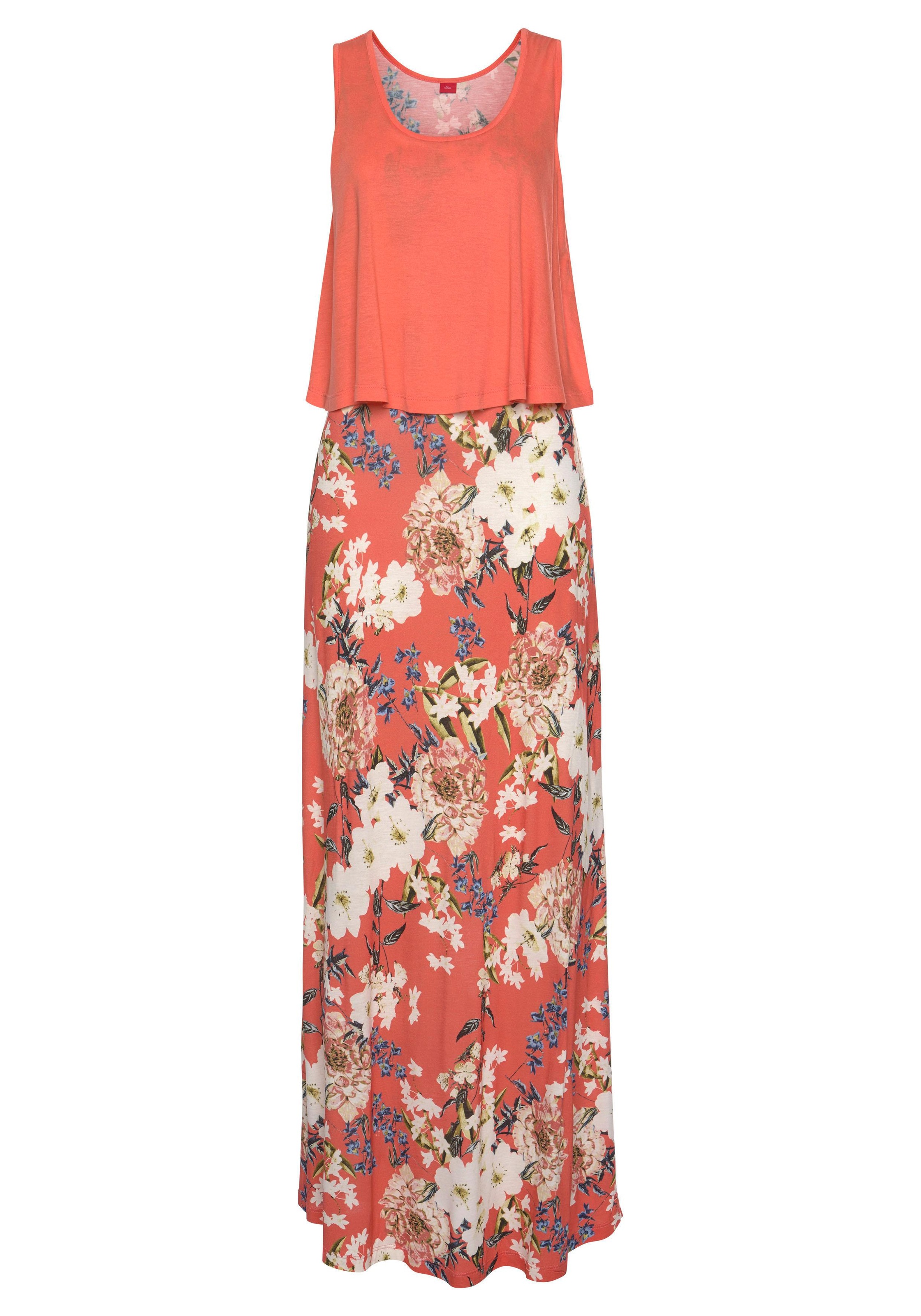 s.Oliver Maxikleid im Lagen-Look mit Blumenprint, Sommerkleid, Strandkleid