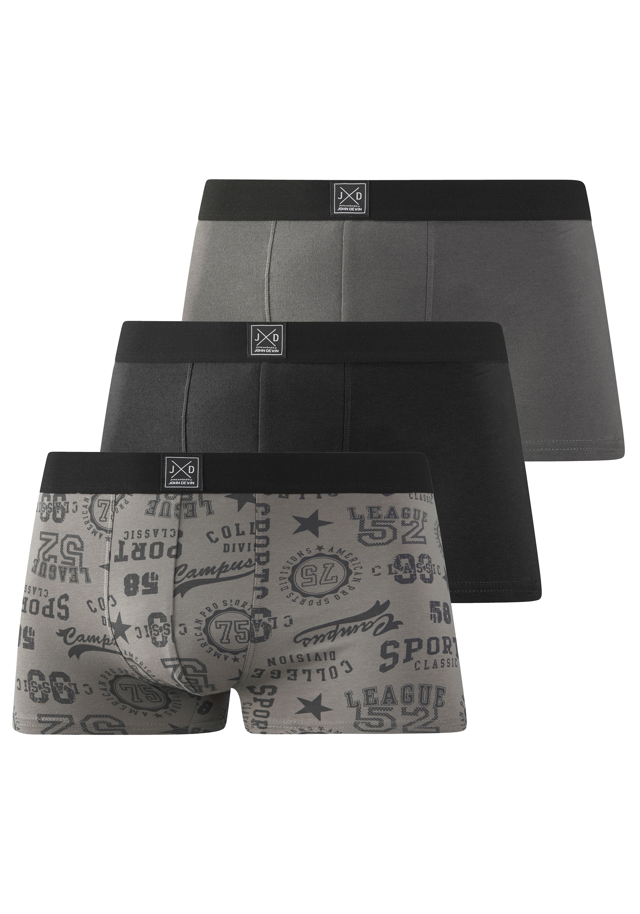 John Devin Boxer »Boxershorts für Herren« Paquet, 3 cuis en jersey doux, lot de 3, imprimés parfois amusants