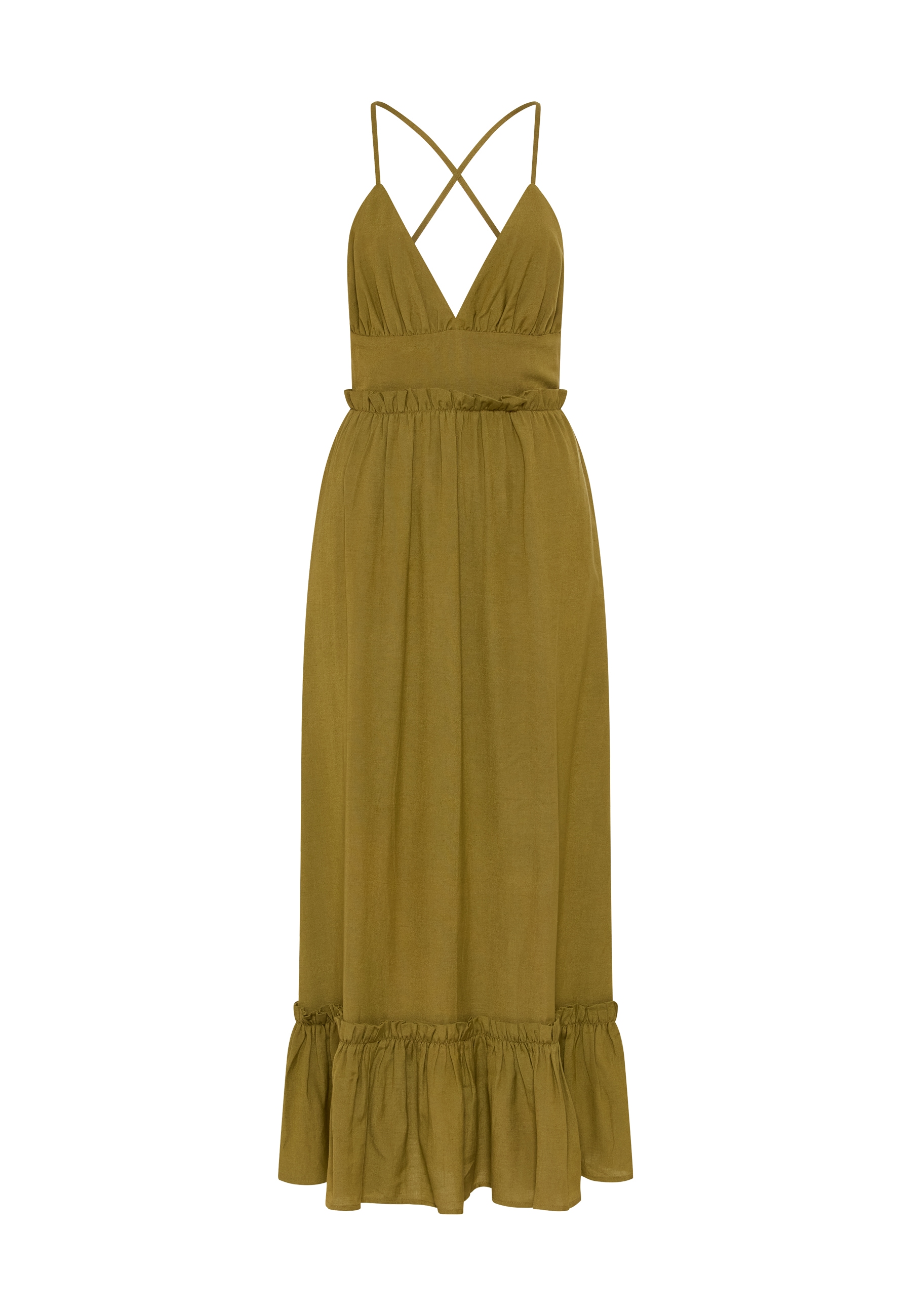 LSCN by LASCANA Maxi robe Sans poches aus Webware mit Leinenanteil, Strandkleid, Boho-Kleid