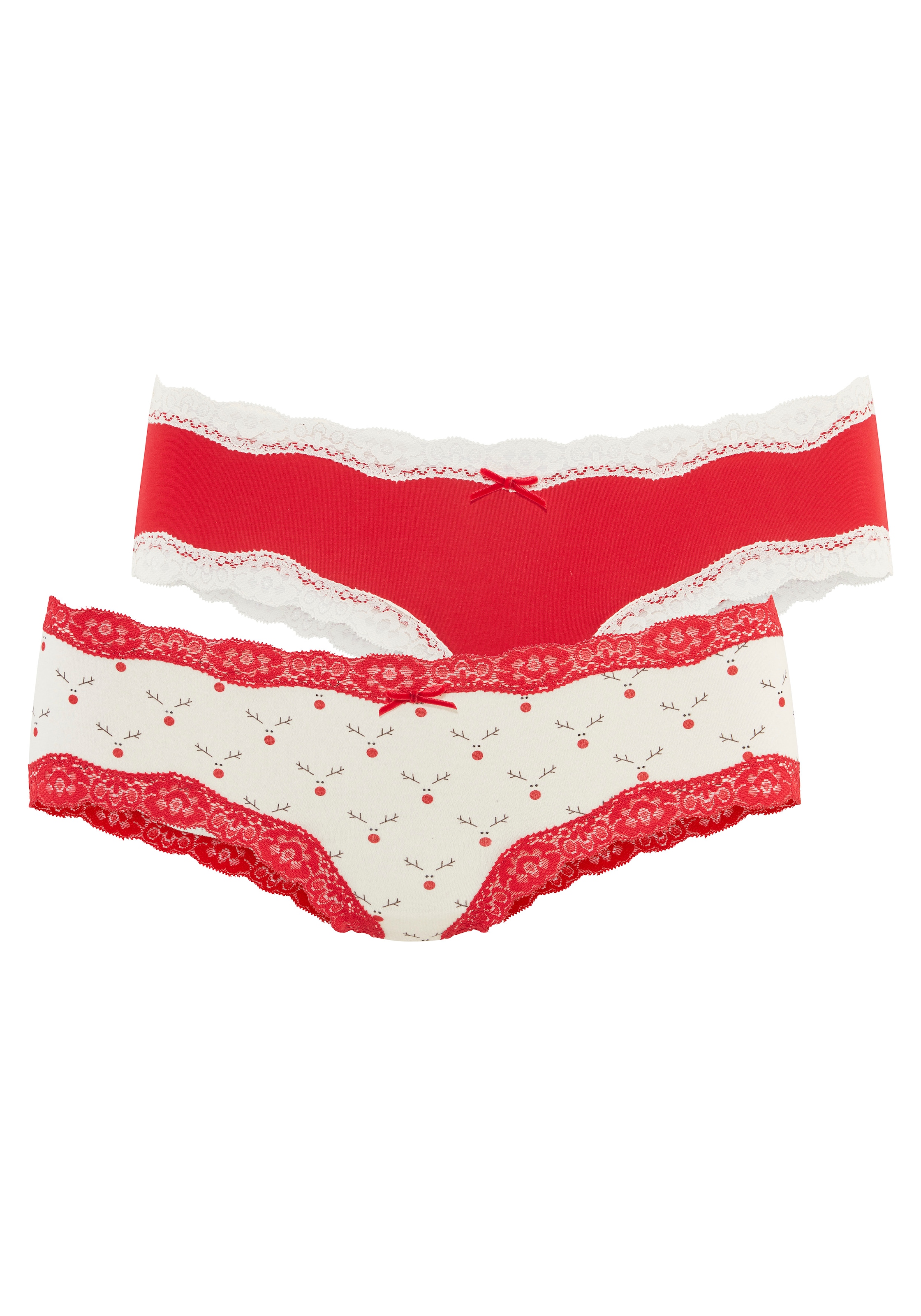 LASCANA Hipster 2er-Pack,  mit feiner Spitze und weihnachtlichen Prints