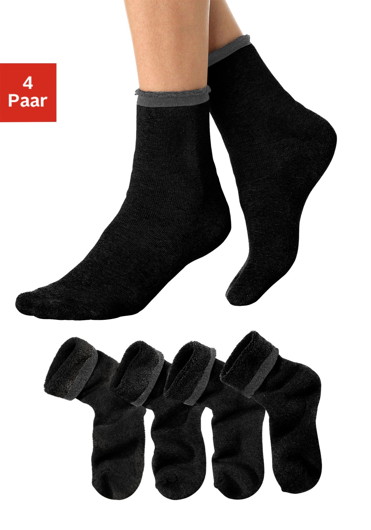 Lavana Kuschelsocken Packung, 4 Stk. tlg. mit Innenfrottee