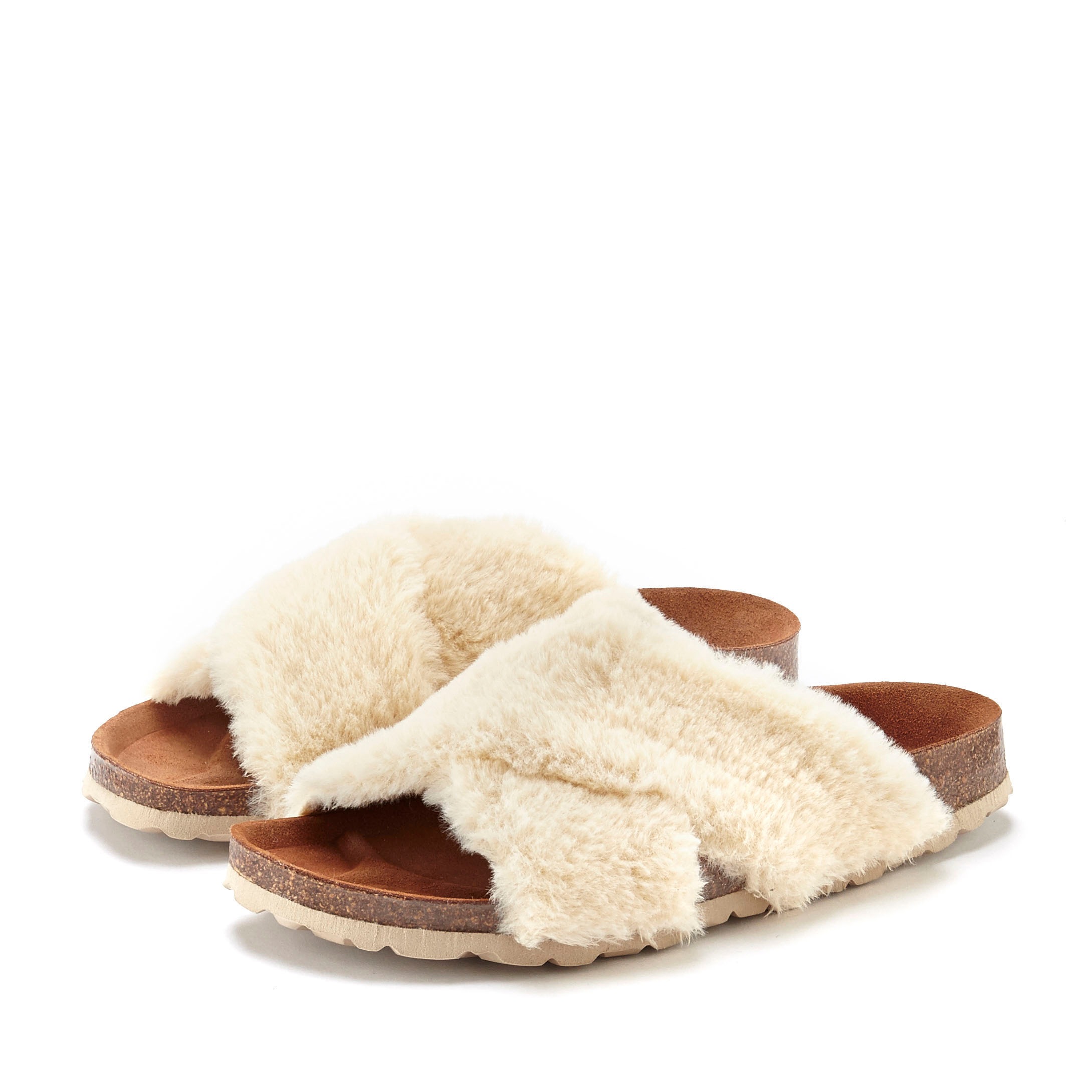LASCANA Hausschuh »Mule, Sandale, offener Schuh, Pantolette« mit Korkfussbett und Fellimitat