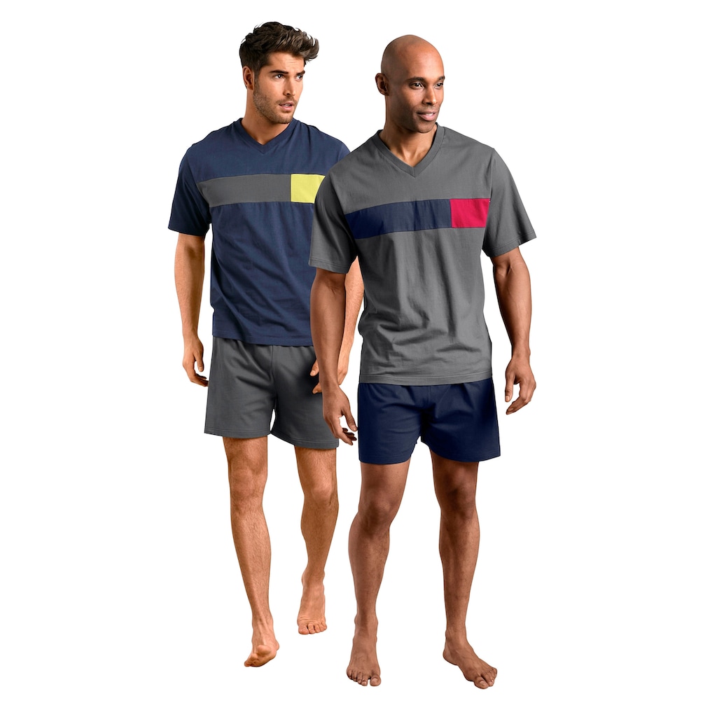 le jogger® Pyjama, (Packung, 4 tlg., 2 Stück), mit Colourblock-Einsätzen
