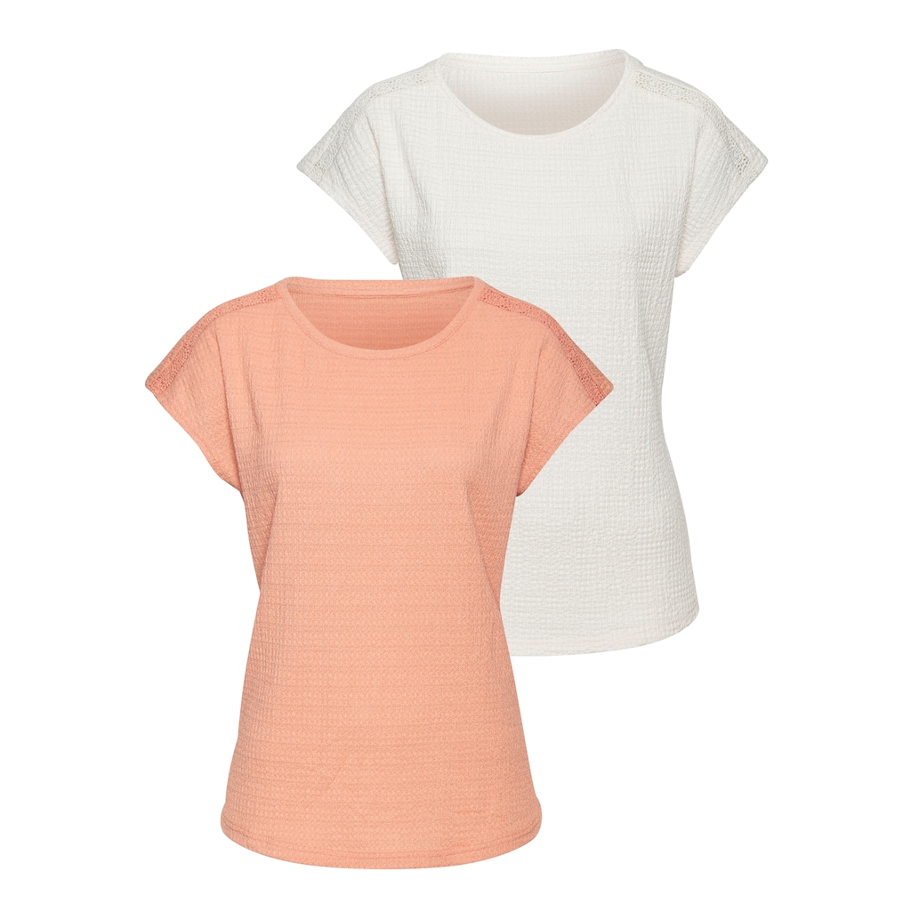 Vivance Kurzarmshirt »mit dekorativem Häkeleinsatz«, (2er-Pack), aus bügelfreier Crêpe-Qualität