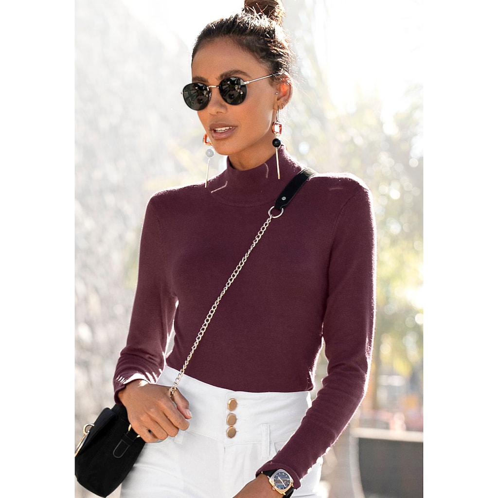 LASCANA Strickpullover, mit Zierknöpfen am Ärmelabschluss, leichter Rollkragenpullover, Basic