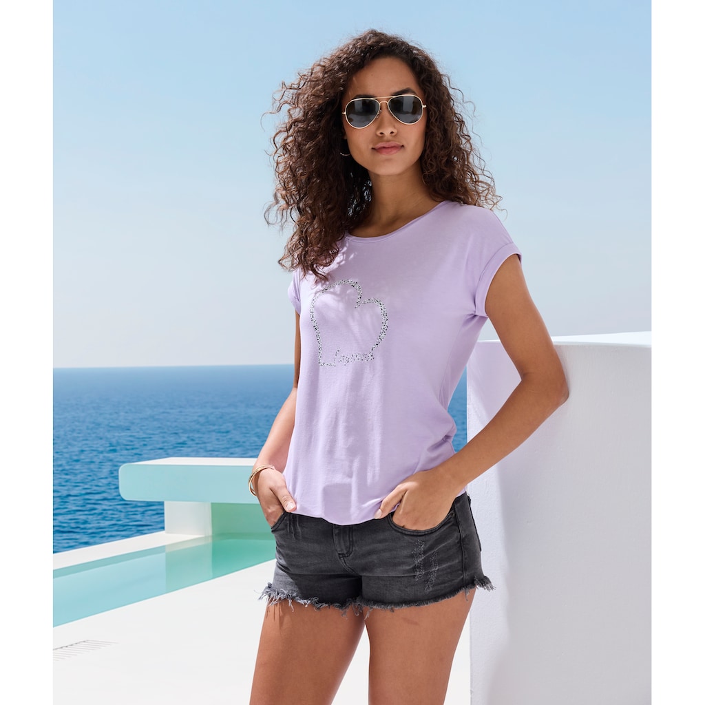 LASCANA Kurzarmshirt »mit Lascana Herz Print«, aus weichem Viskose-Stretch
