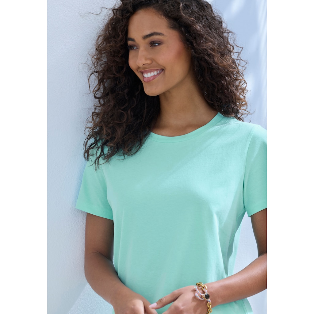 Beachtime T-Shirt »mit modischem Schlitz am Saum«, (3er-Pack), aus hochwertiger Baumwoll-Qualität