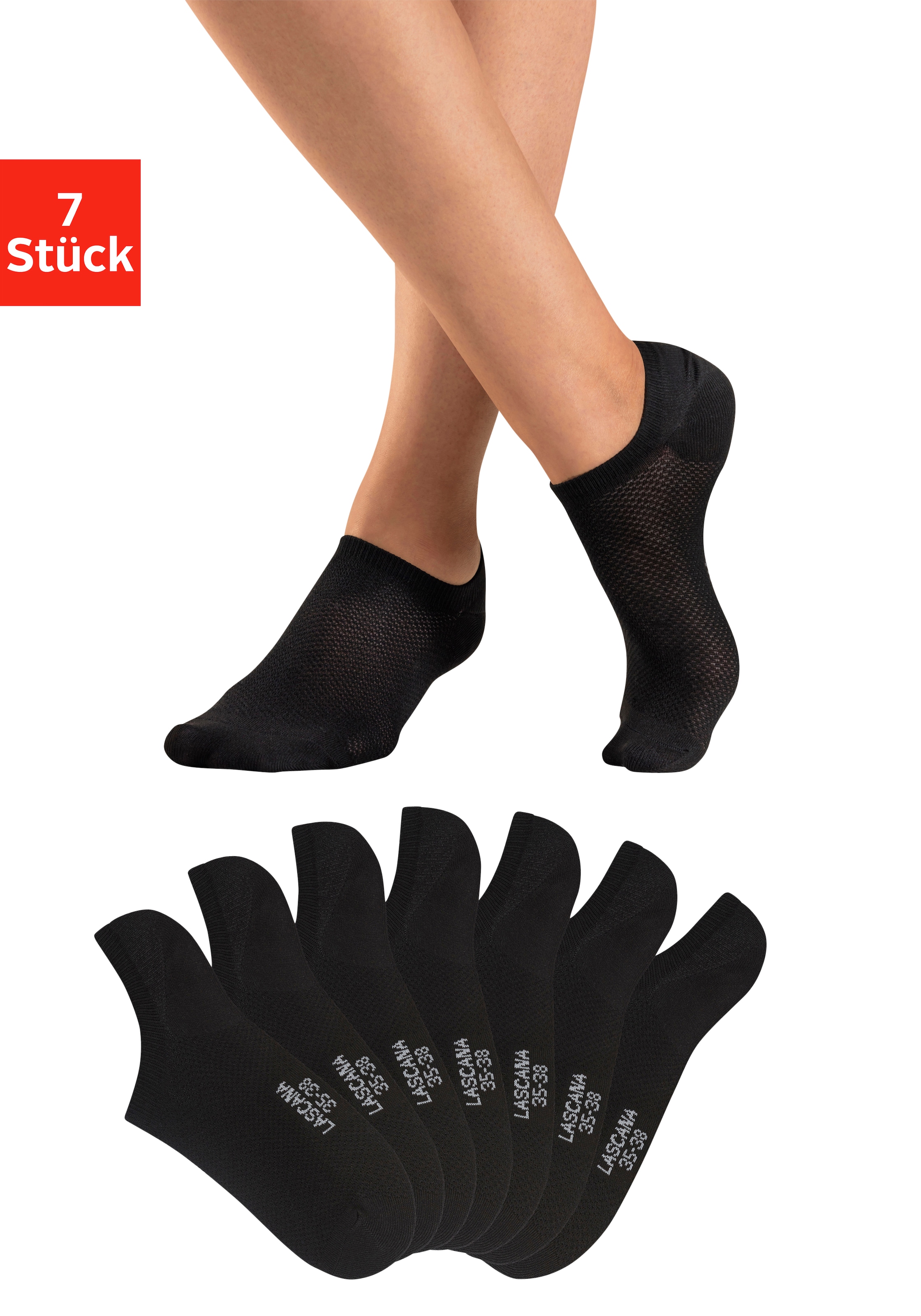 LASCANA ACTIVE Sneakersocken Packung, 7 Stk. tlg. mit Pikeestruktur